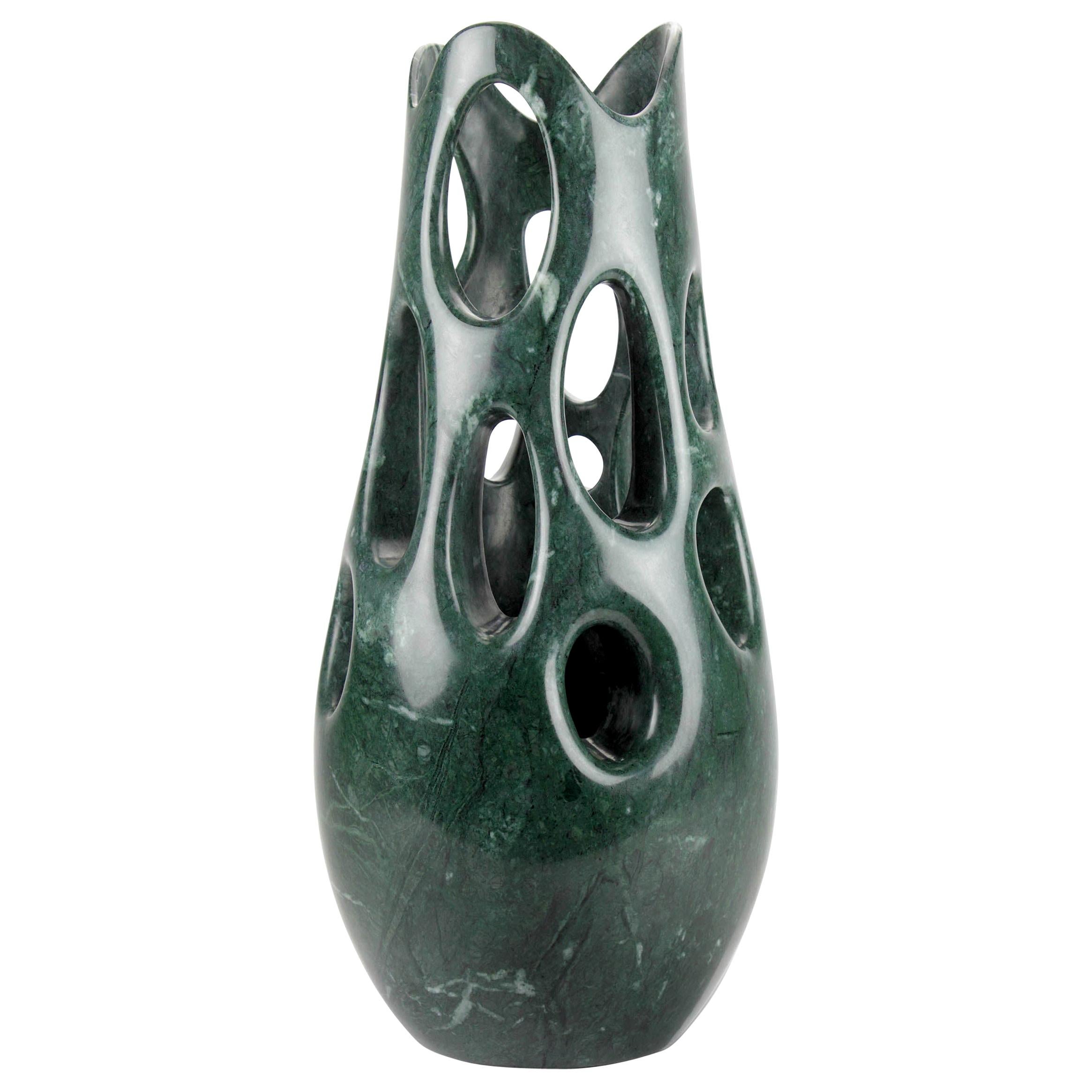 Vase Vessel Sculpture Organic Shape Solid Imperial Green Marble Handmade Italy