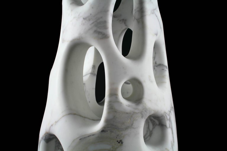 Vase Vessel Decorative Abstract Sculpture Organic Shape White Marble Hand-carved For Sale 3