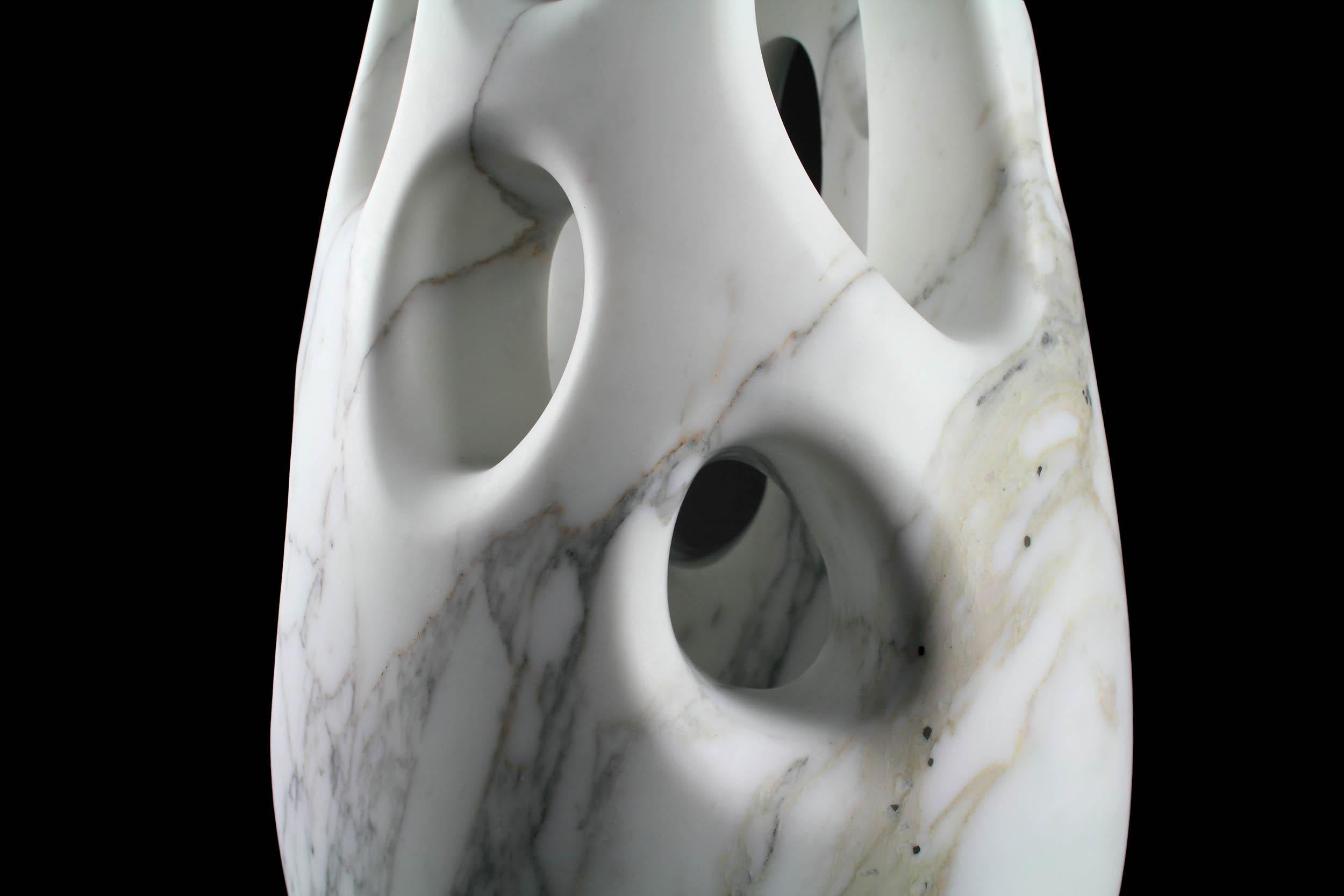 Vase Vessel Decorative Abstract Sculpture Organic Shape White Marble Hand-carved For Sale 5