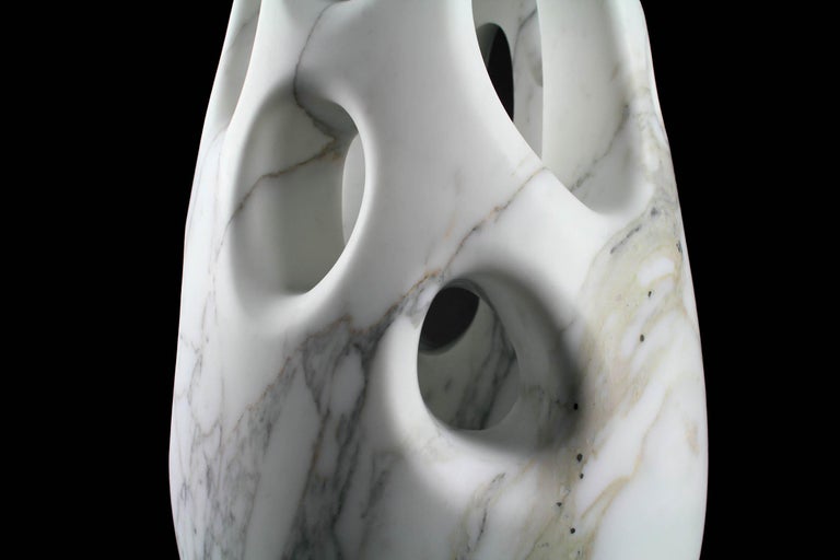 Vase Vessel Decorative Abstract Sculpture Organic Shape White Marble Hand-carved For Sale 5