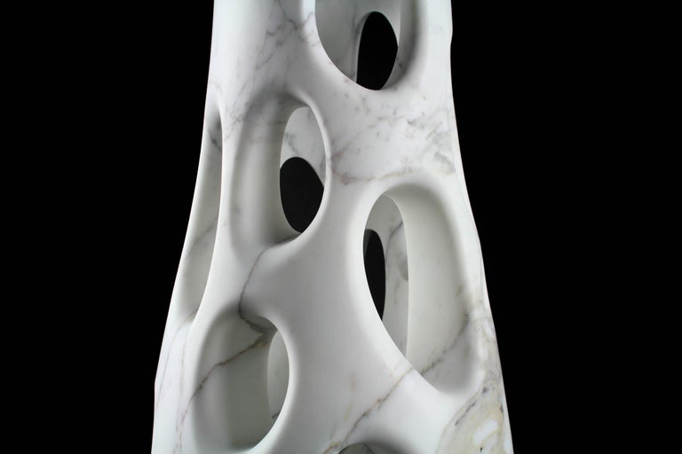 Vase Vessel Decorative Abstract Sculpture Organic Shape White Marble Hand-carved For Sale 2