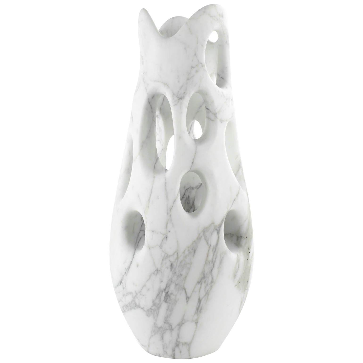 Vase Vessel Decorative Abstract Sculpture Organic Shape White Marble Hand-carved