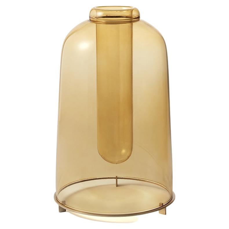 Handmade vase The High designed by Neri & Hu in yellow blown glass & brass base For Sale