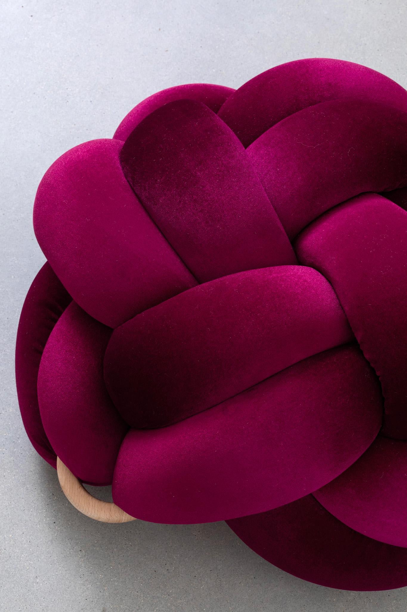 Hand-Knotted Handmade Velvet Burgundy Knot Ottoman 30X30 inch by Knots Studio For Sale
