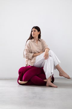 Handmade Velvet Burgundy Knot Ottoman 30X30 inch by Knots Studio