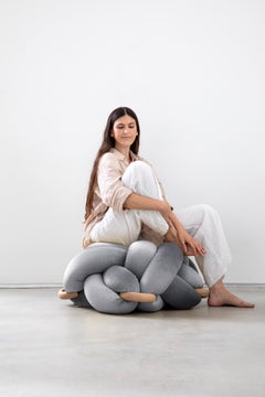 Handmade Velvet Sterling Gray Knot Ottoman 30X30 inch by Knots Studio