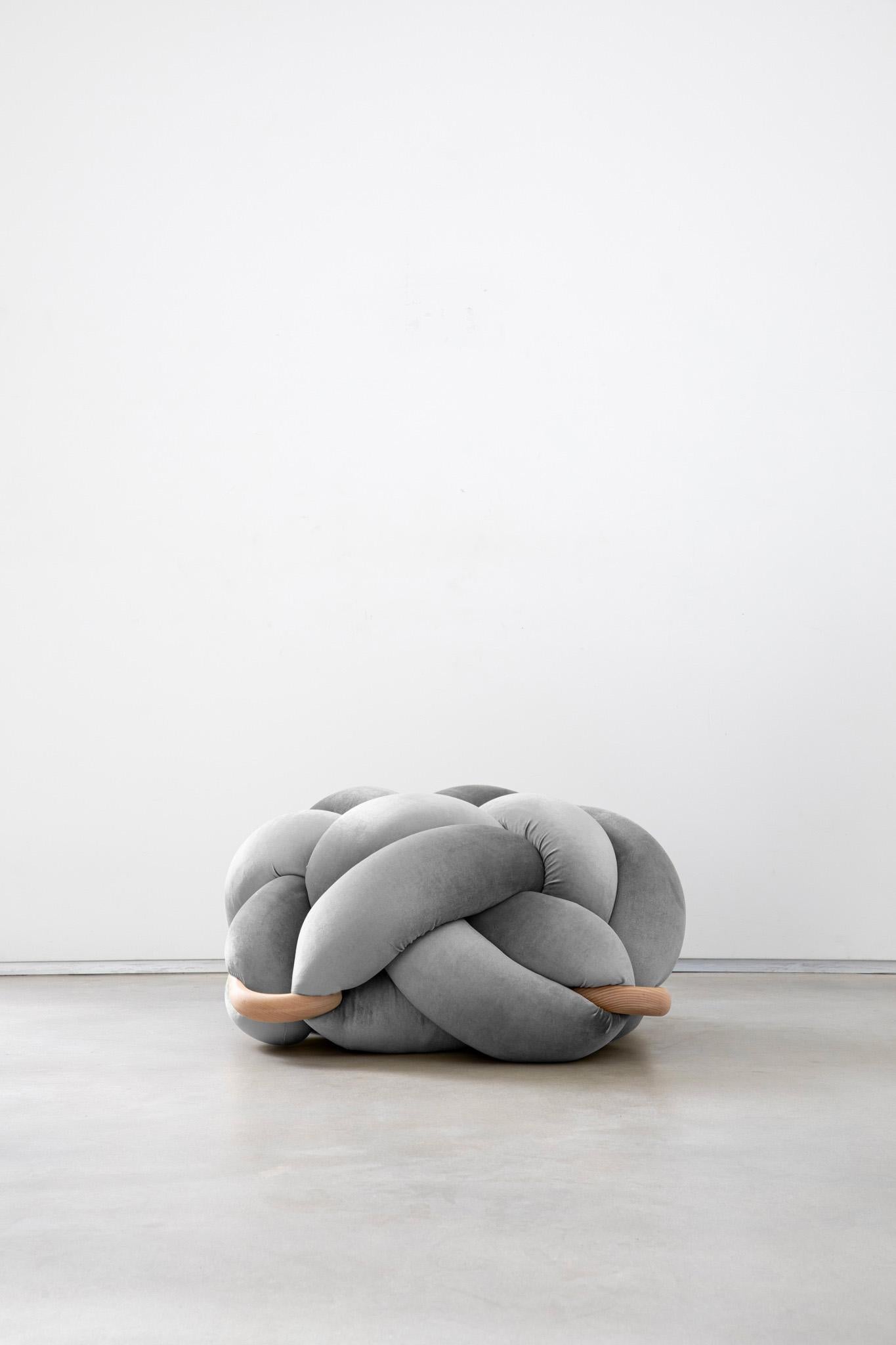 Handmade Velvet Sterling Gray Knot Ottoman 30X30 inch by Knots Studio In New Condition For Sale In Tel Aviv, IL