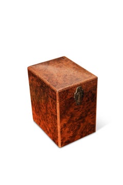 Porta tè fatto a mano in radica di noce vittoriana e intarsiato con cerniere in ottone