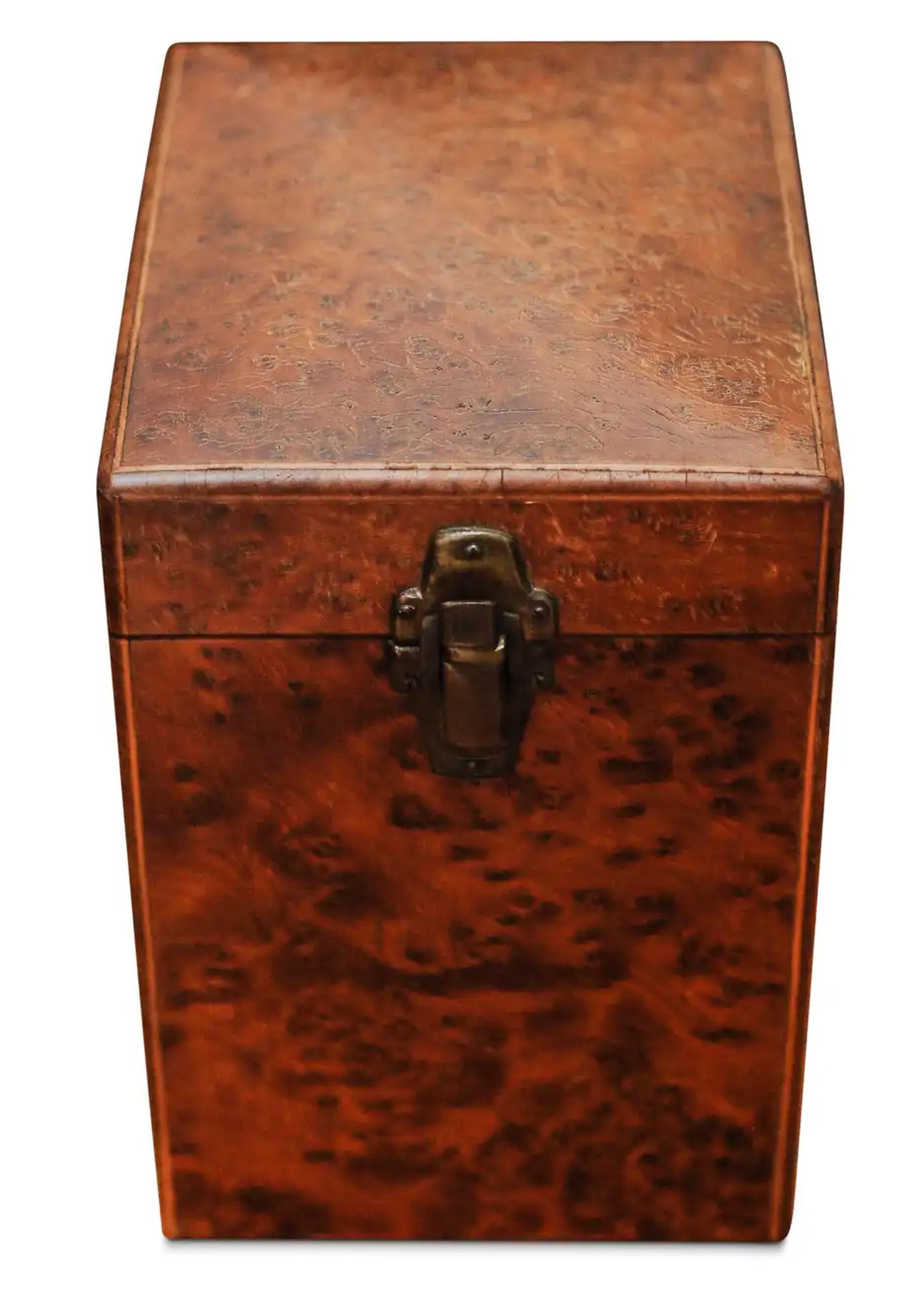 British Handmade Victorian Burr Walnut & Inlay Tea Caddy With Brass Hinges For Sale