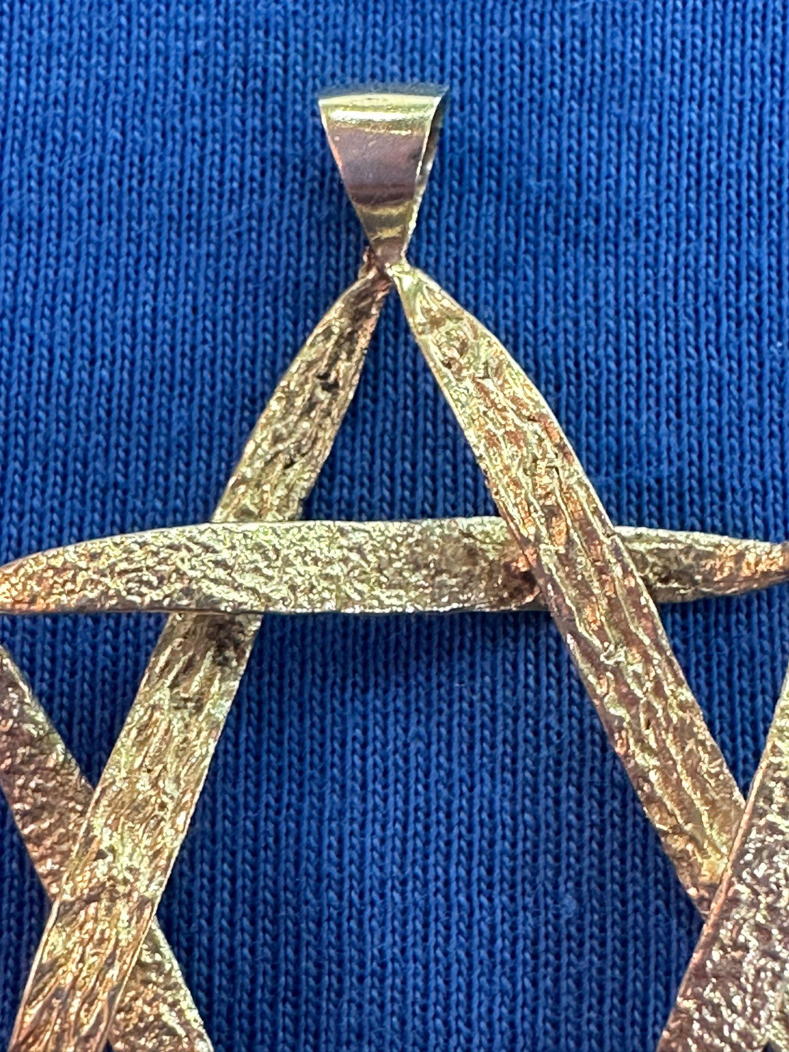 Modern Handmade Vintage 14k Gold Textured Star of David Pendant For Sale