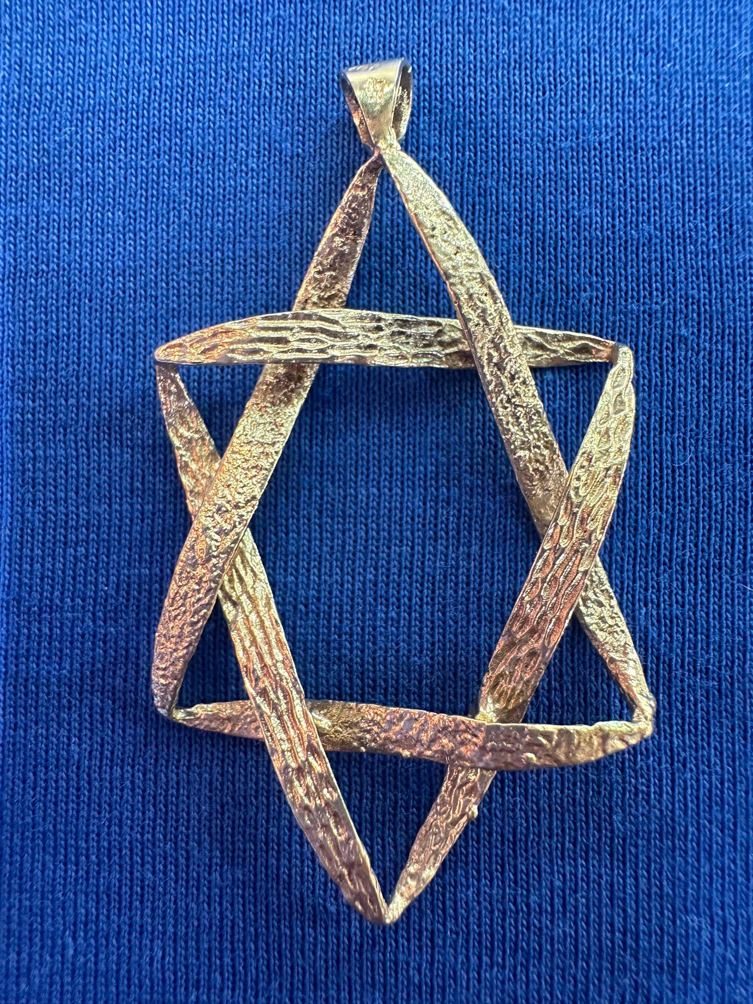 Israeli Handmade Vintage 14k Gold Textured Star of David Pendant For Sale