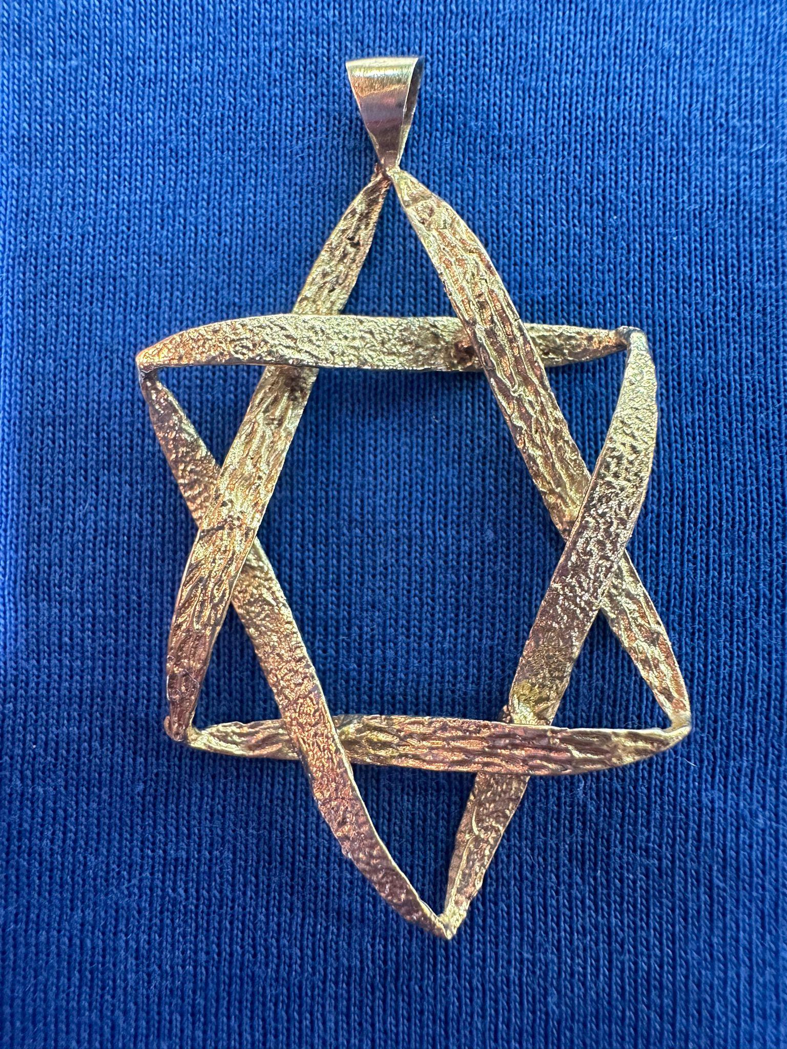 Hand-Crafted Handmade Vintage 14k Gold Textured Star of David Pendant For Sale