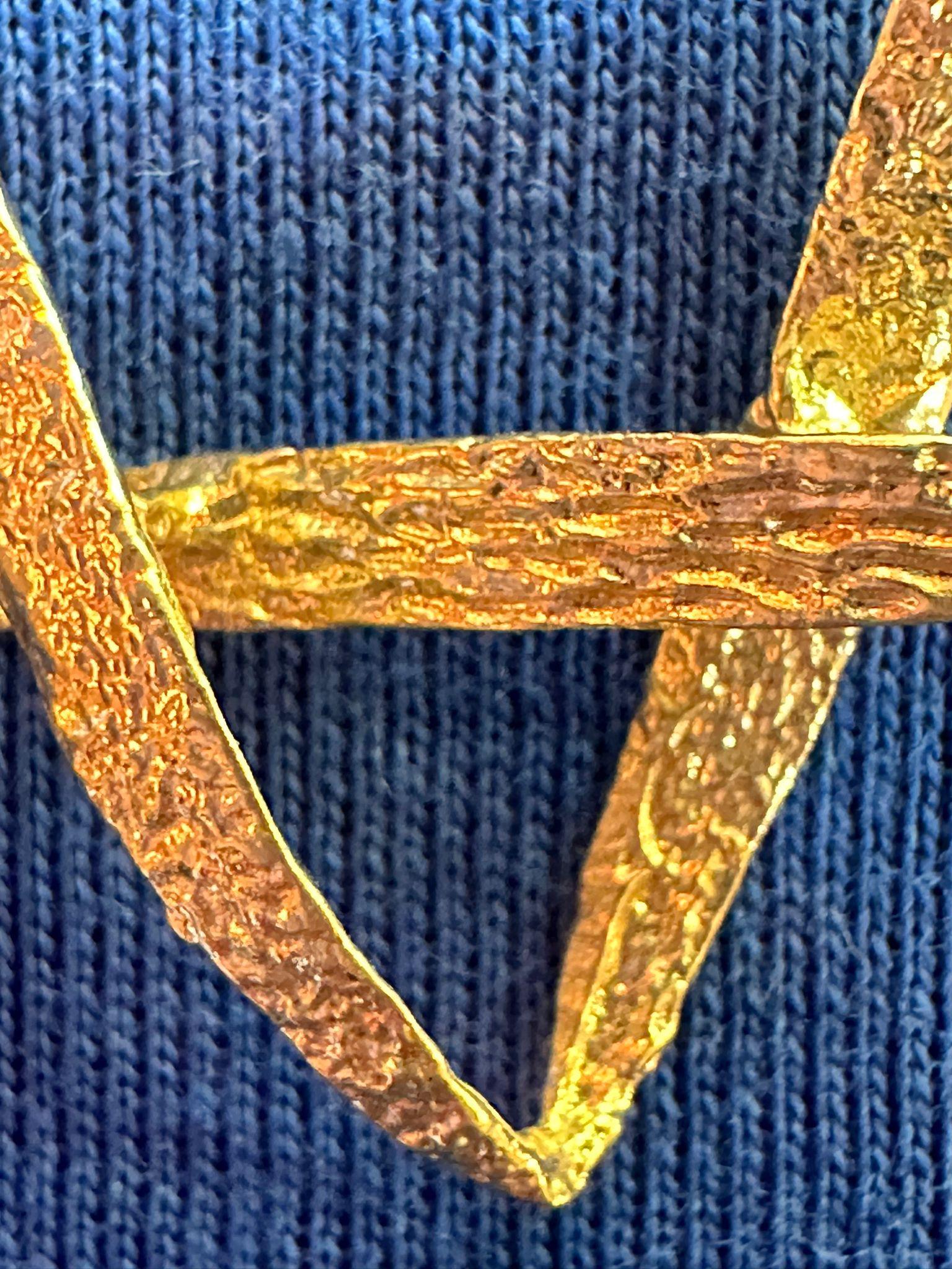 Late 20th Century Handmade Vintage 14k Gold Textured Star of David Pendant For Sale