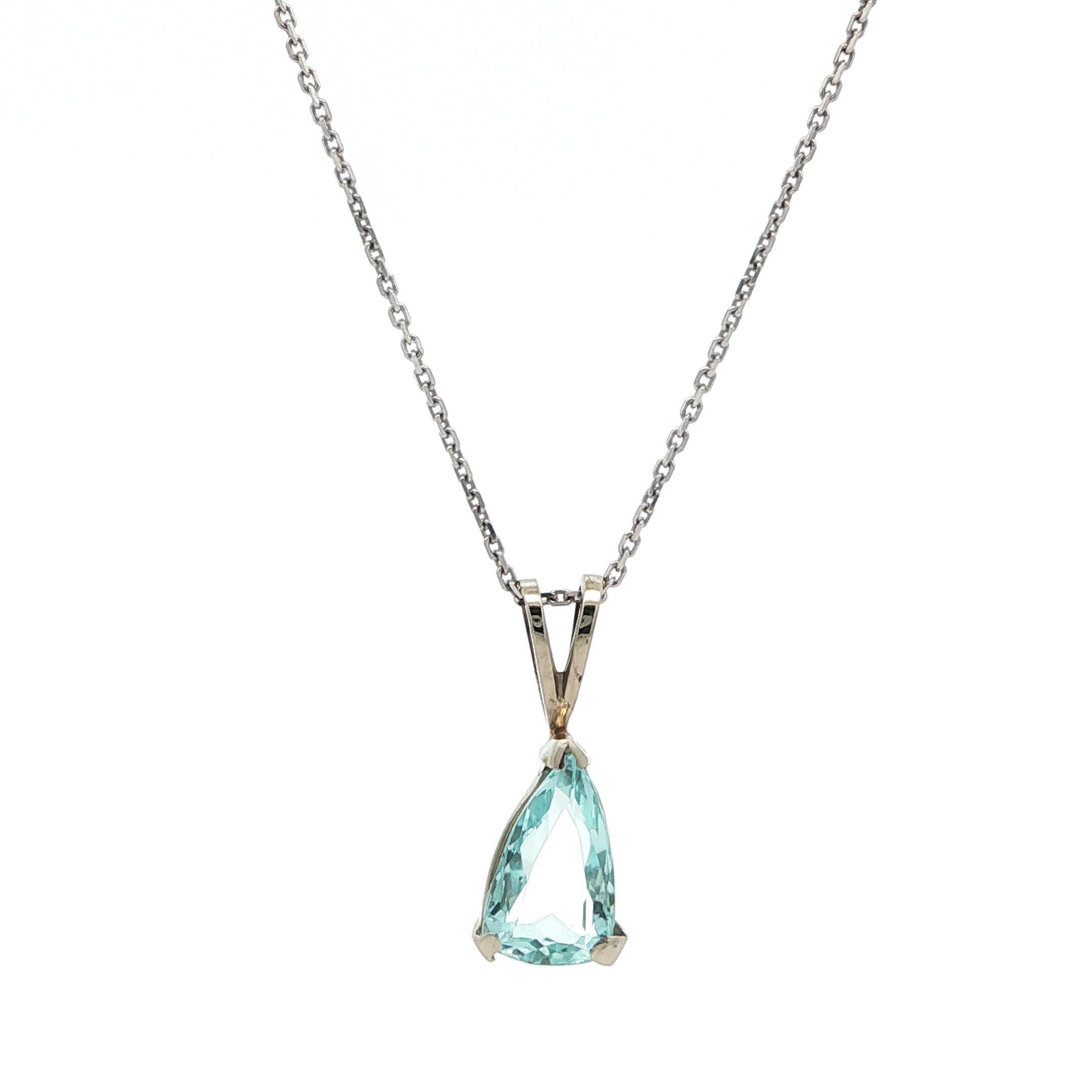 Handmade Vintage 14k Weißgold Teardrop Aquamarin Solitär Anhänger Halskette (Tropfenschliff) im Angebot
