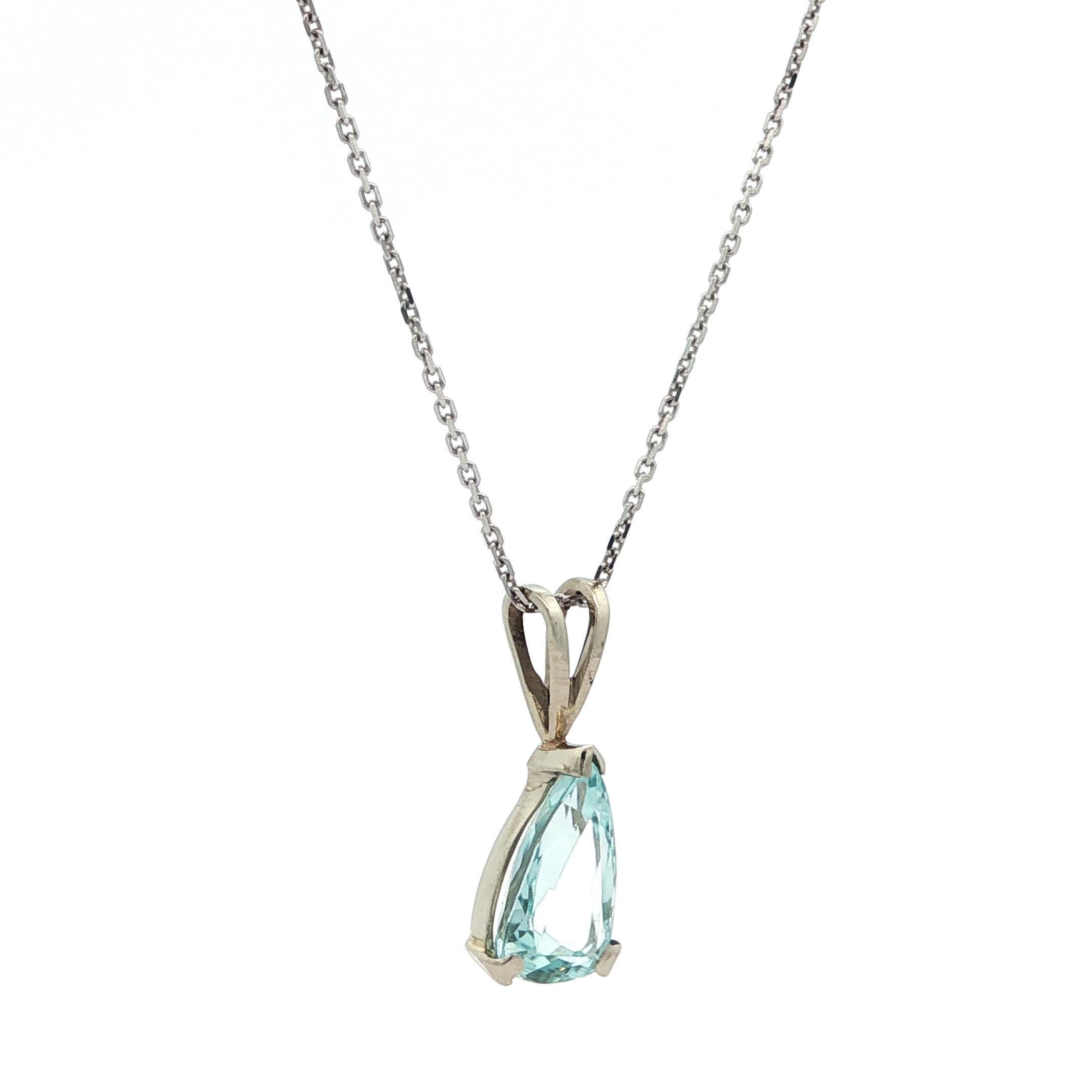 Handmade Vintage 14k Weißgold Teardrop Aquamarin Solitär Anhänger Halskette im Zustand „Gut“ im Angebot in Montclair, NJ