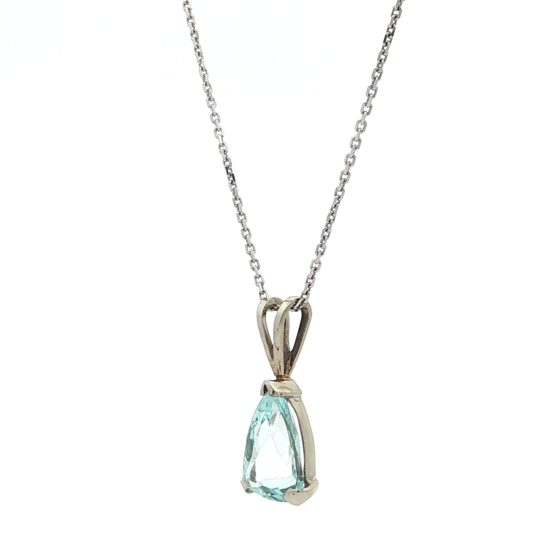 Handmade Vintage 14k Weißgold Teardrop Aquamarin Solitär Anhänger Halskette Damen im Angebot