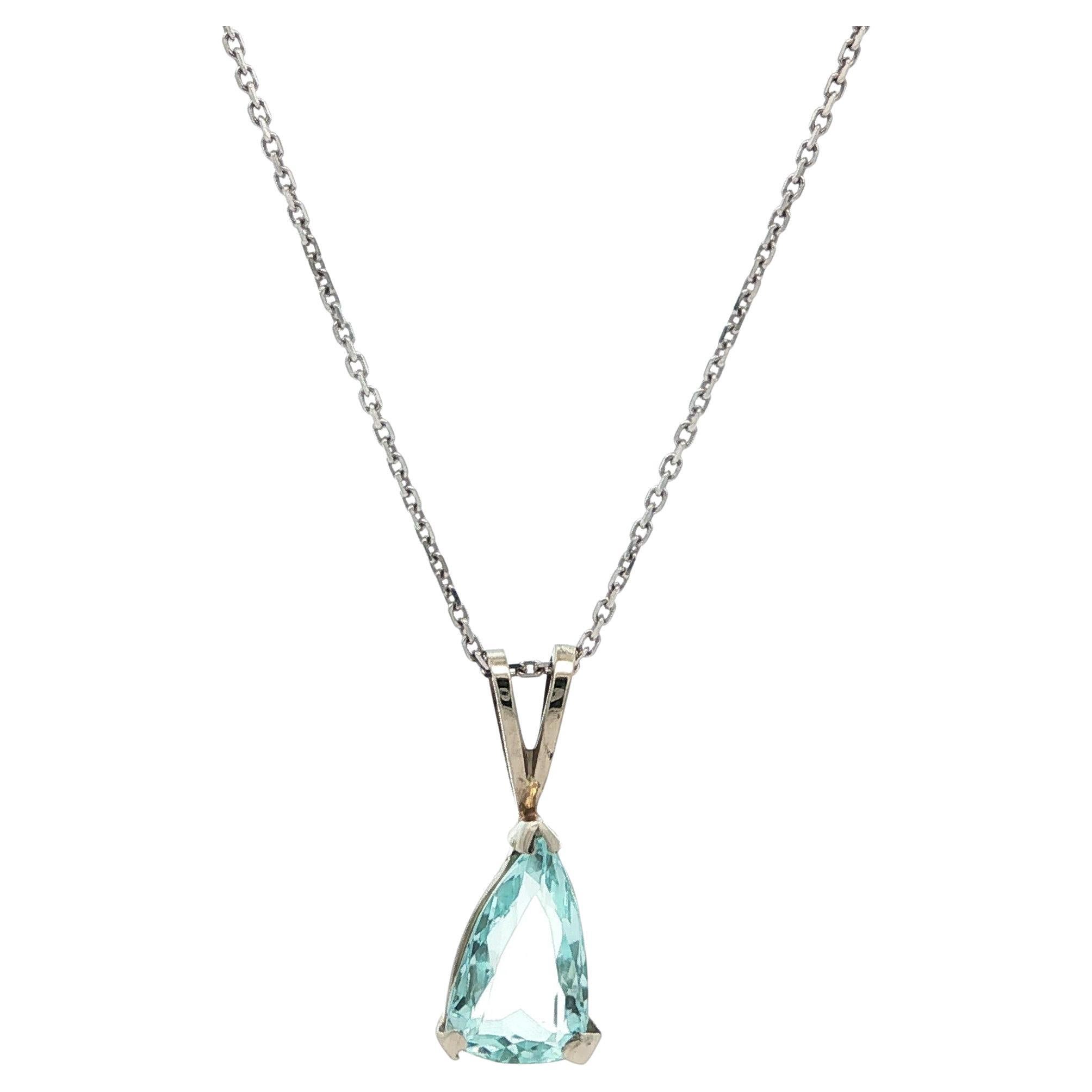 Handmade Vintage 14k Weißgold Teardrop Aquamarin Solitär Anhänger Halskette im Angebot