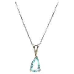 Handmade Vintage 14k White Gold Teardrop Aquamarine Solitaire Pendant Necklace