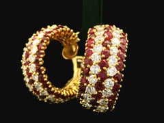 Pendientes de aro vintage hechos a mano en oro de 18 quilates con 20 quilates de rubíes y diamantes