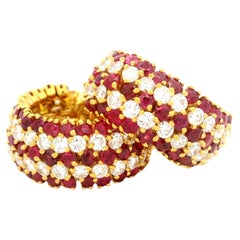 Créoles de manchette vintage en or 18 carats, 20 carats de rubis et diamants, fabriquées à la main