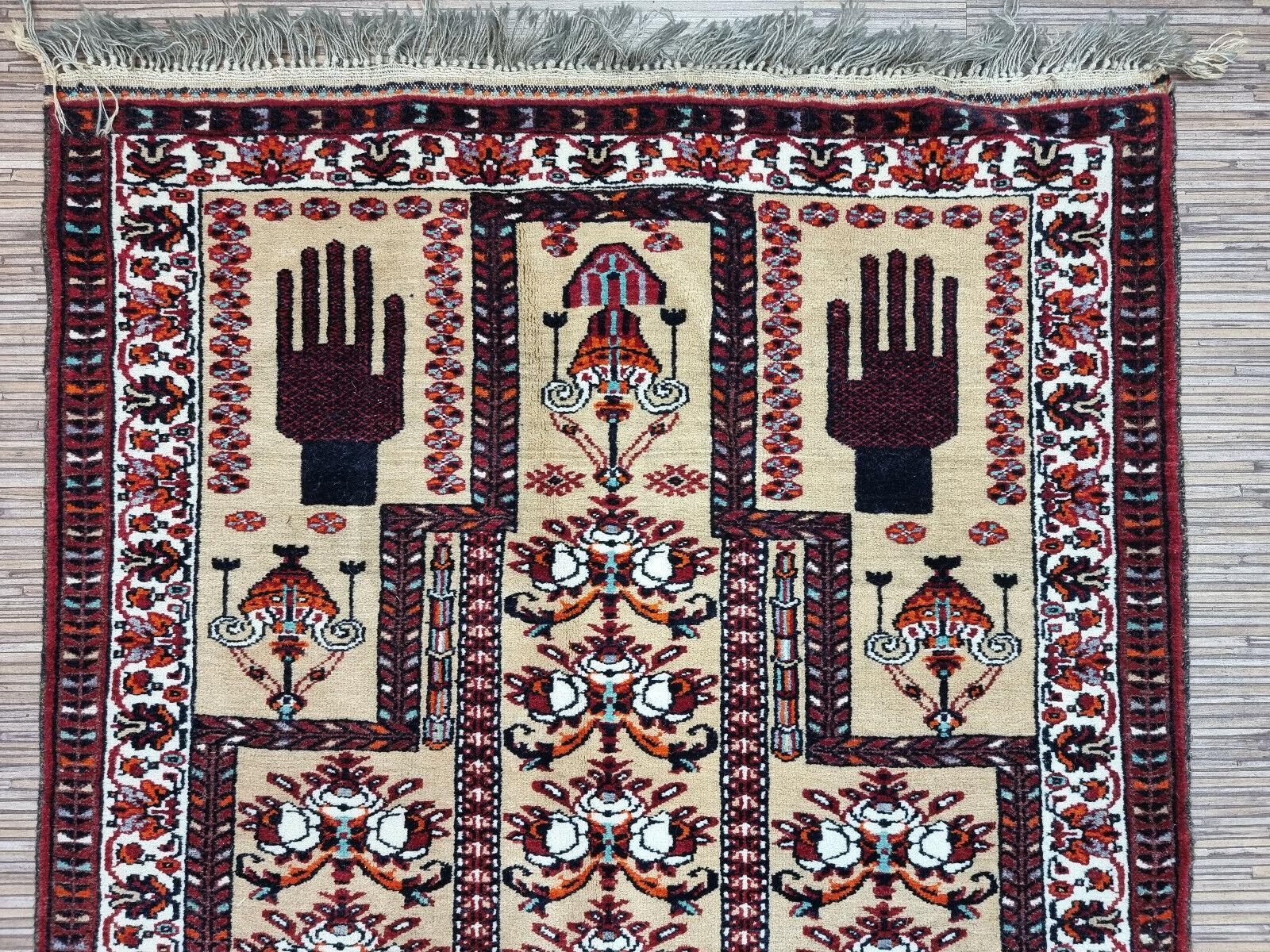 Mid-20th Century Handmade Vintage Afghan Baluch Prayer Rug 2.4' x 4.7', 1960s - 1D93 For Sale