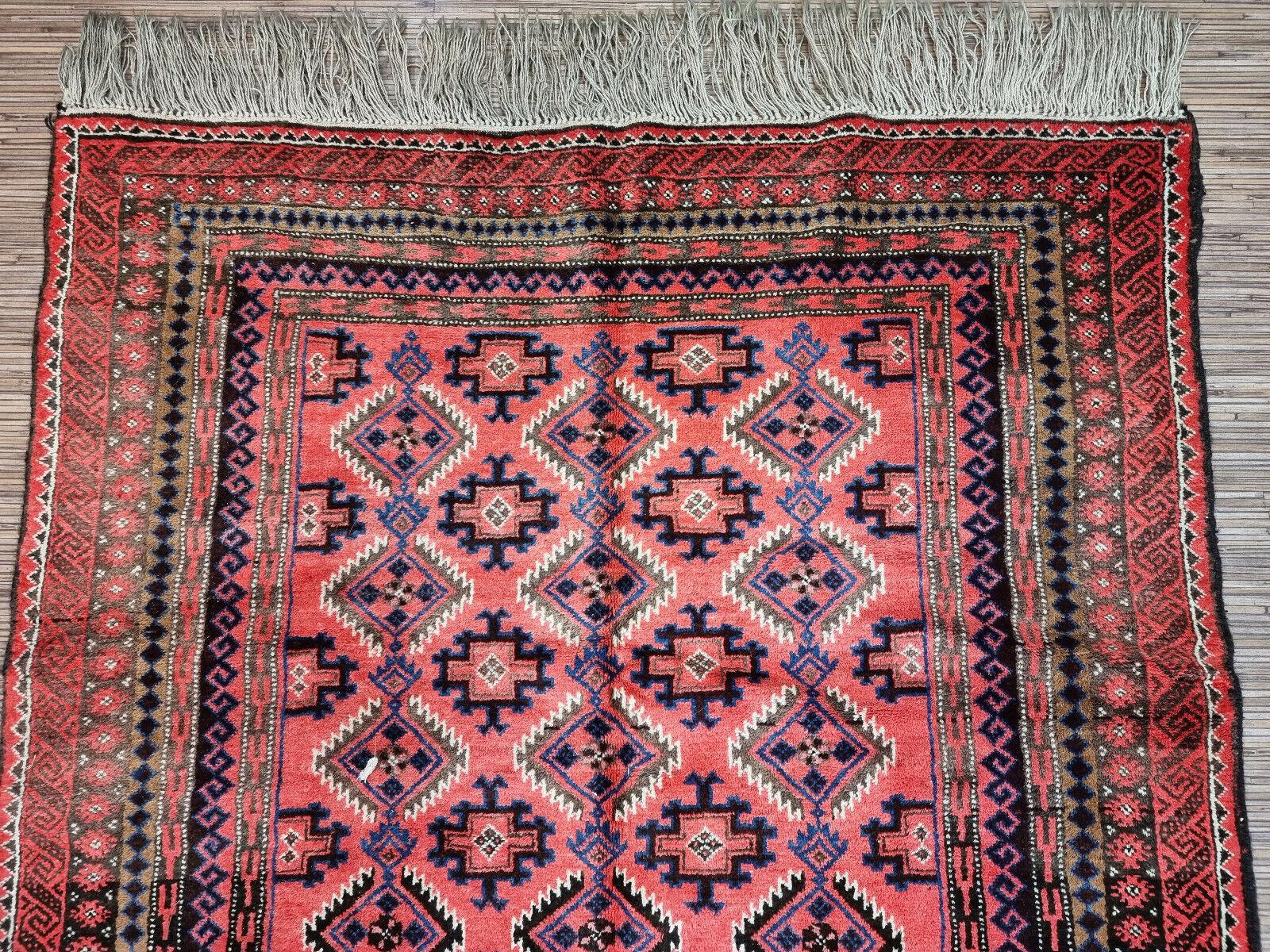 Mid-20th Century Handmade Vintage Afghan Baluch Prayer Rug 2.4' x 4.7', 1960s - 1D94 For Sale