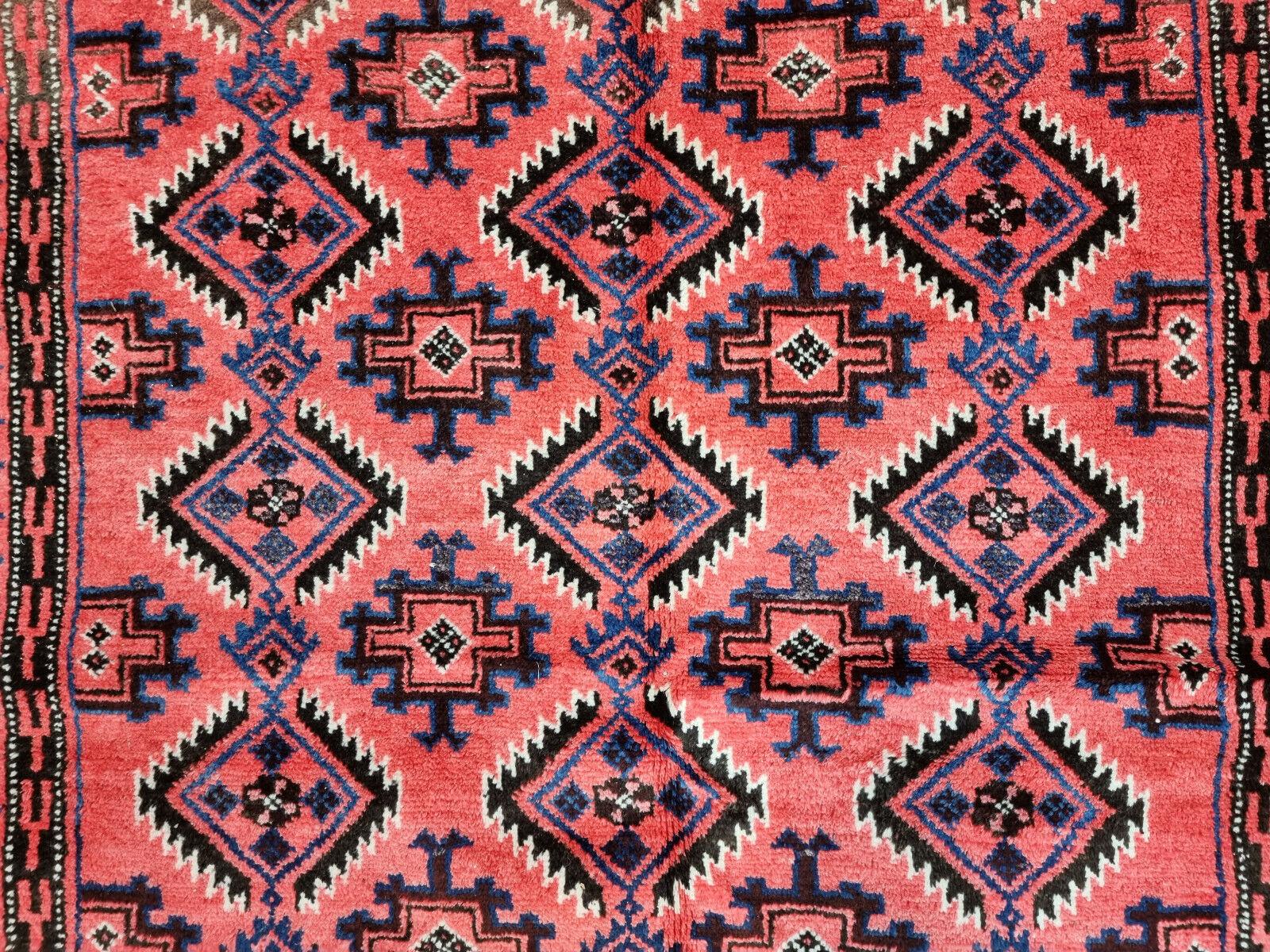 Wool Handmade Vintage Afghan Baluch Prayer Rug 2.4' x 4.7', 1960s - 1D94 For Sale