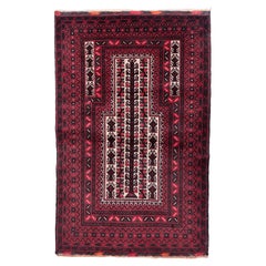Alfombra de oración baluch afgana vintage hecha a mano 2,6' x 4,5', años 60, 1C1093