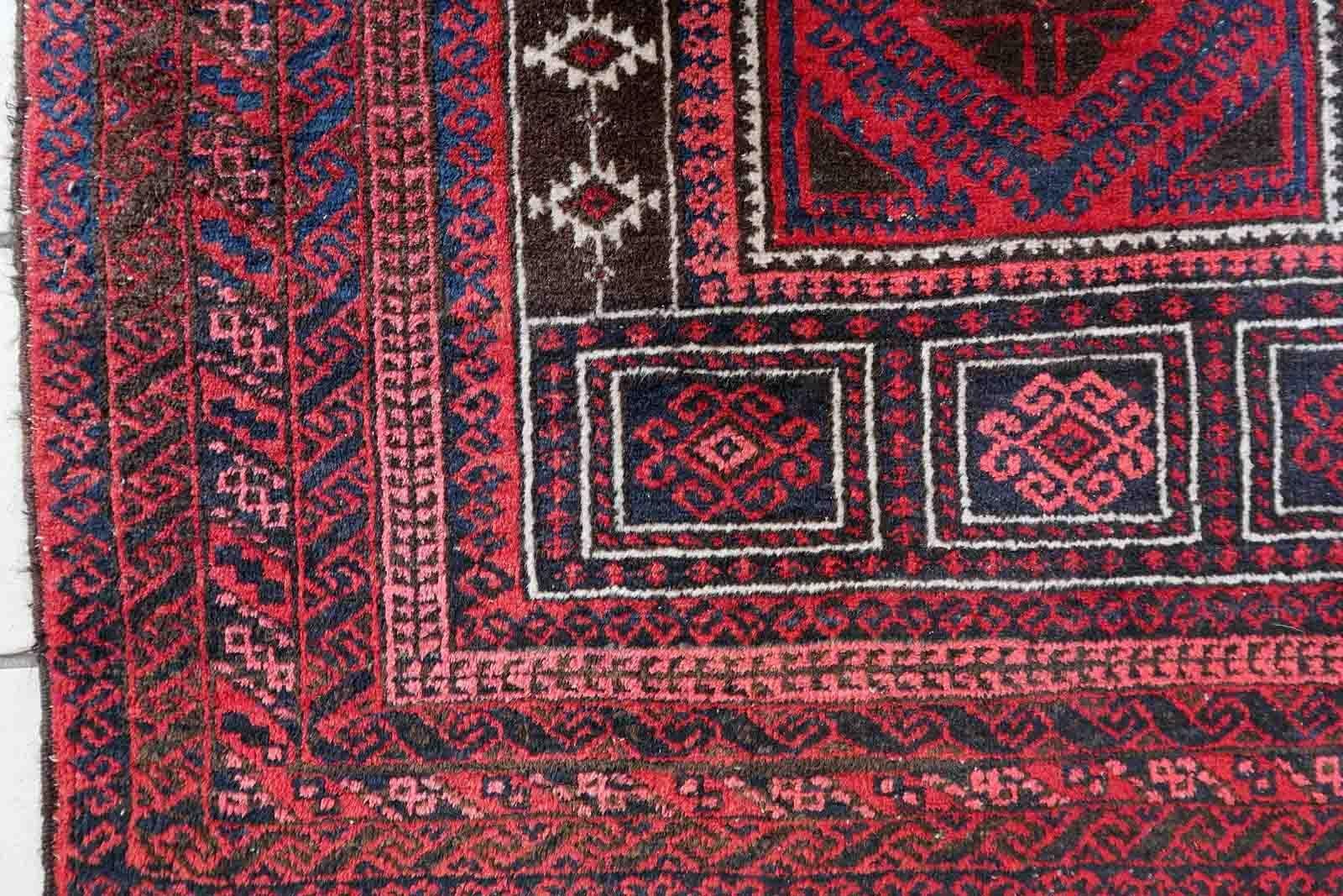 Handmade Vintage Afghan Baluch Rug, 1940s, 1C929 For Sale 4