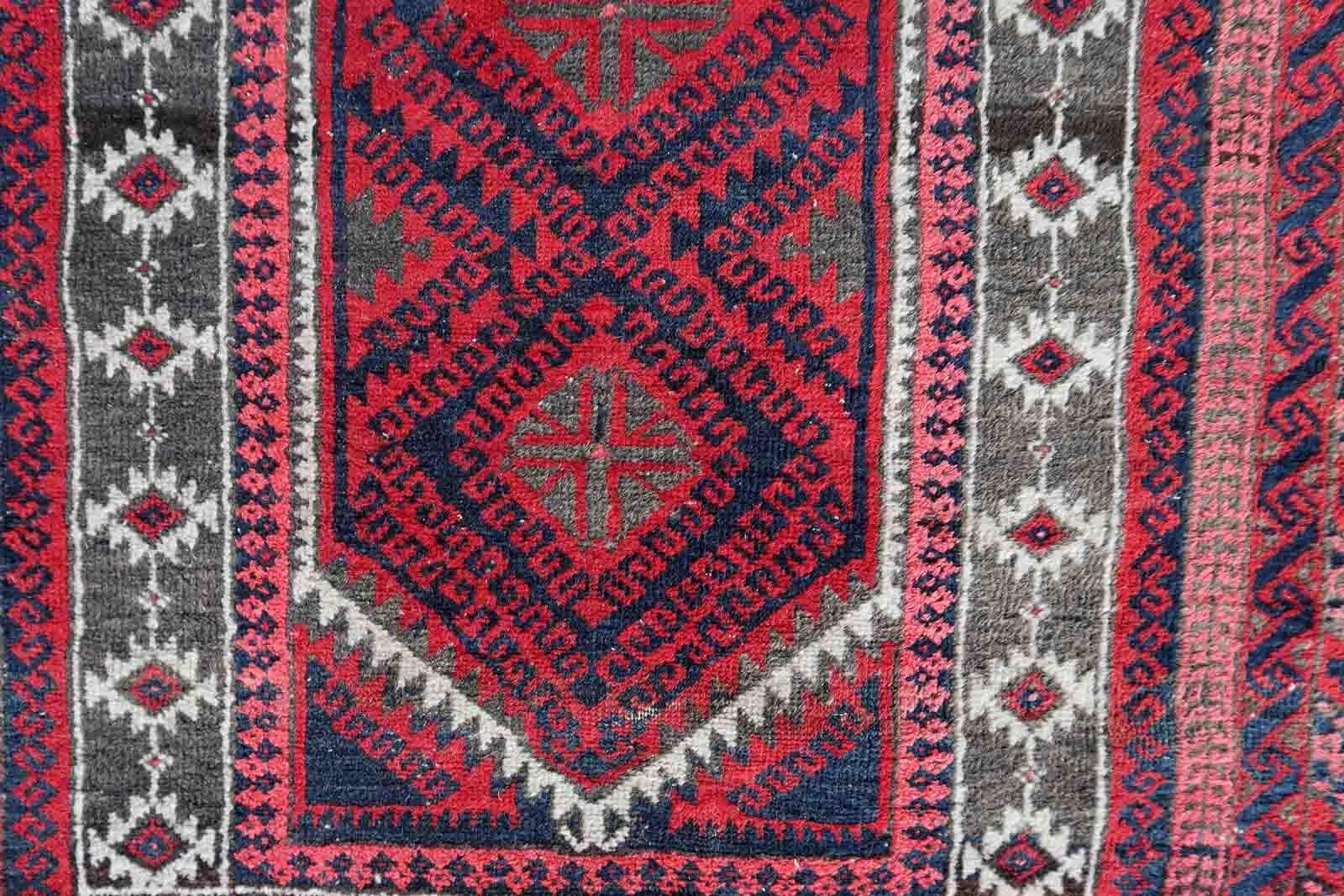 Hand-Knotted Handmade Vintage Afghan Baluch Rug, 1940s, 1C929 For Sale