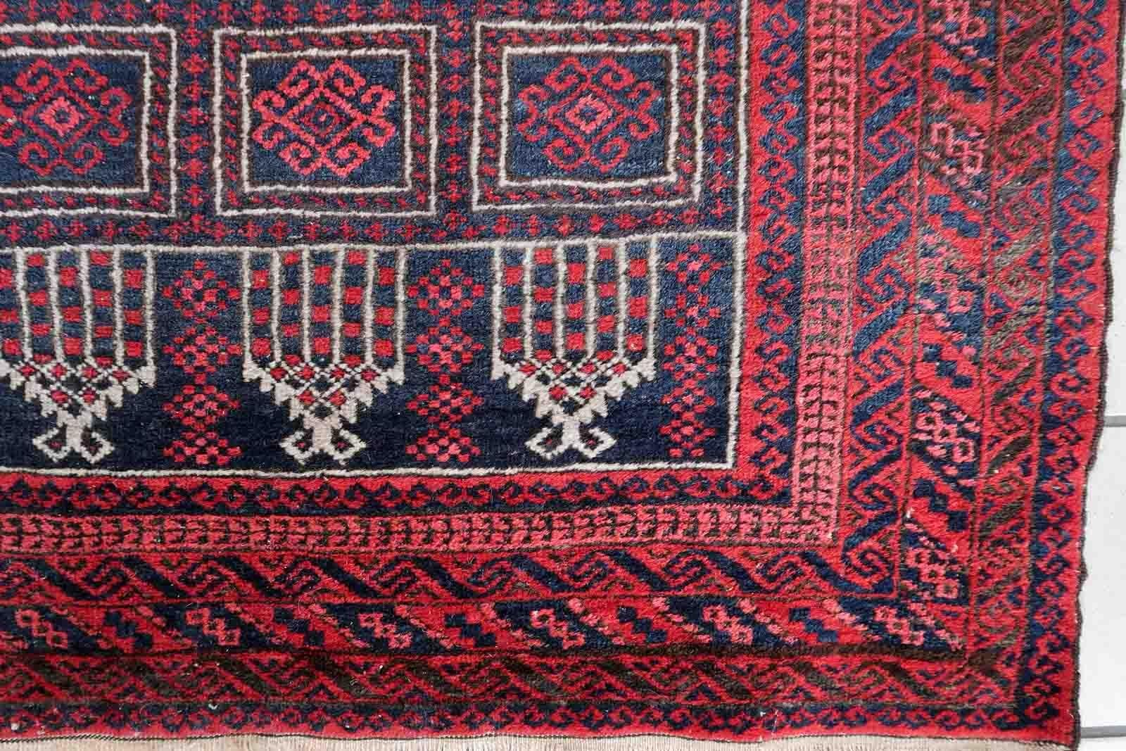 Wool Handmade Vintage Afghan Baluch Rug, 1940s, 1C929 For Sale