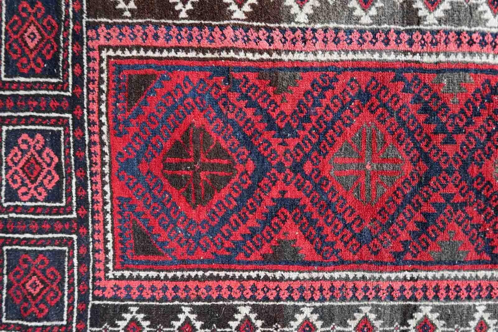 Handmade Vintage Afghan Baluch Rug, 1940s, 1C929 For Sale 1