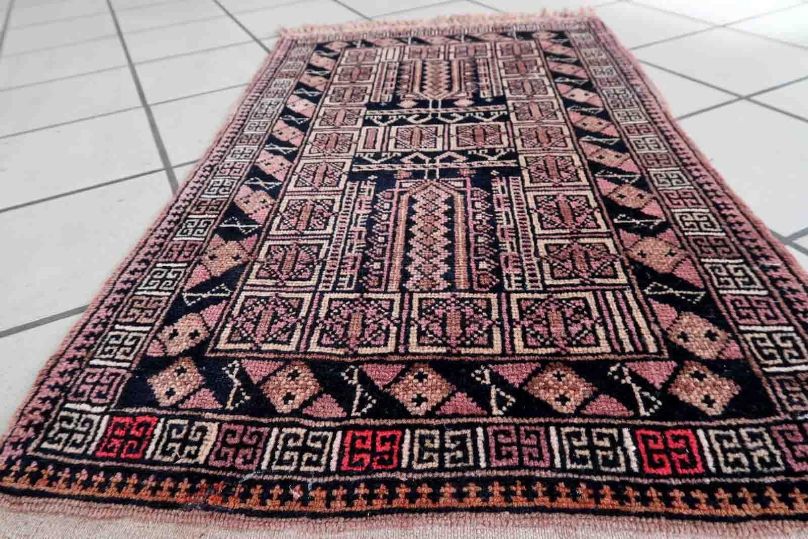 Hand-Knotted Handmade Vintage Afghan Baluch Rug, 1950s, 1C1044 For Sale