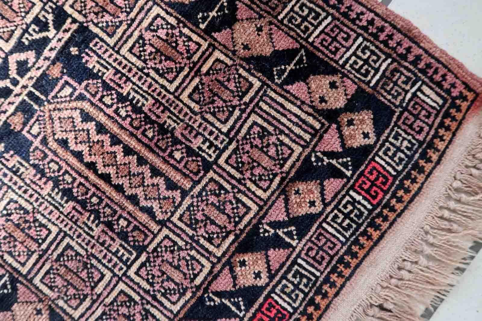 Handmade Vintage Afghan Baluch Rug, 1950s, 1C1044 In Good Condition For Sale In Bordeaux, FR