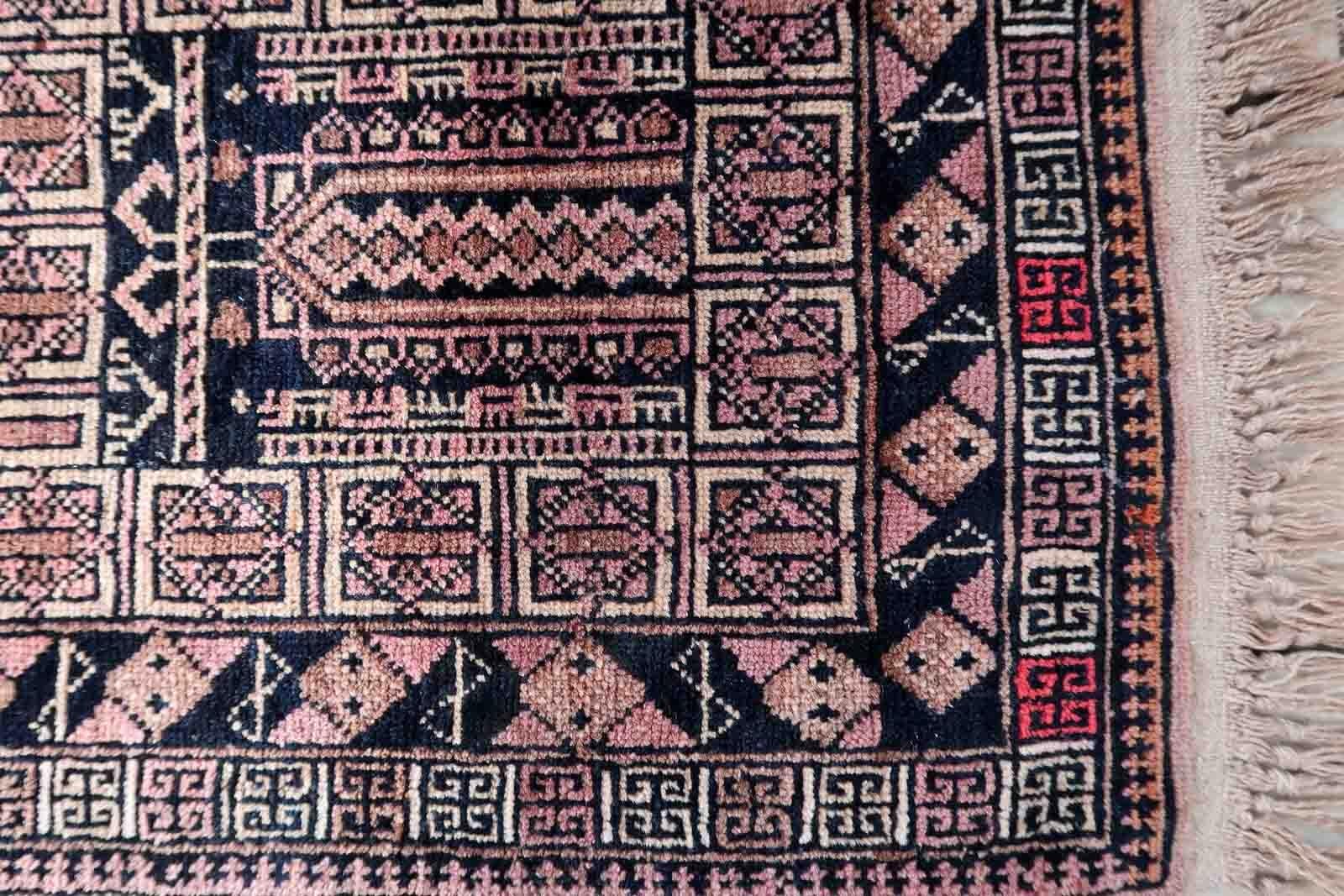 Mid-20th Century Handmade Vintage Afghan Baluch Rug, 1950s, 1C1044 For Sale