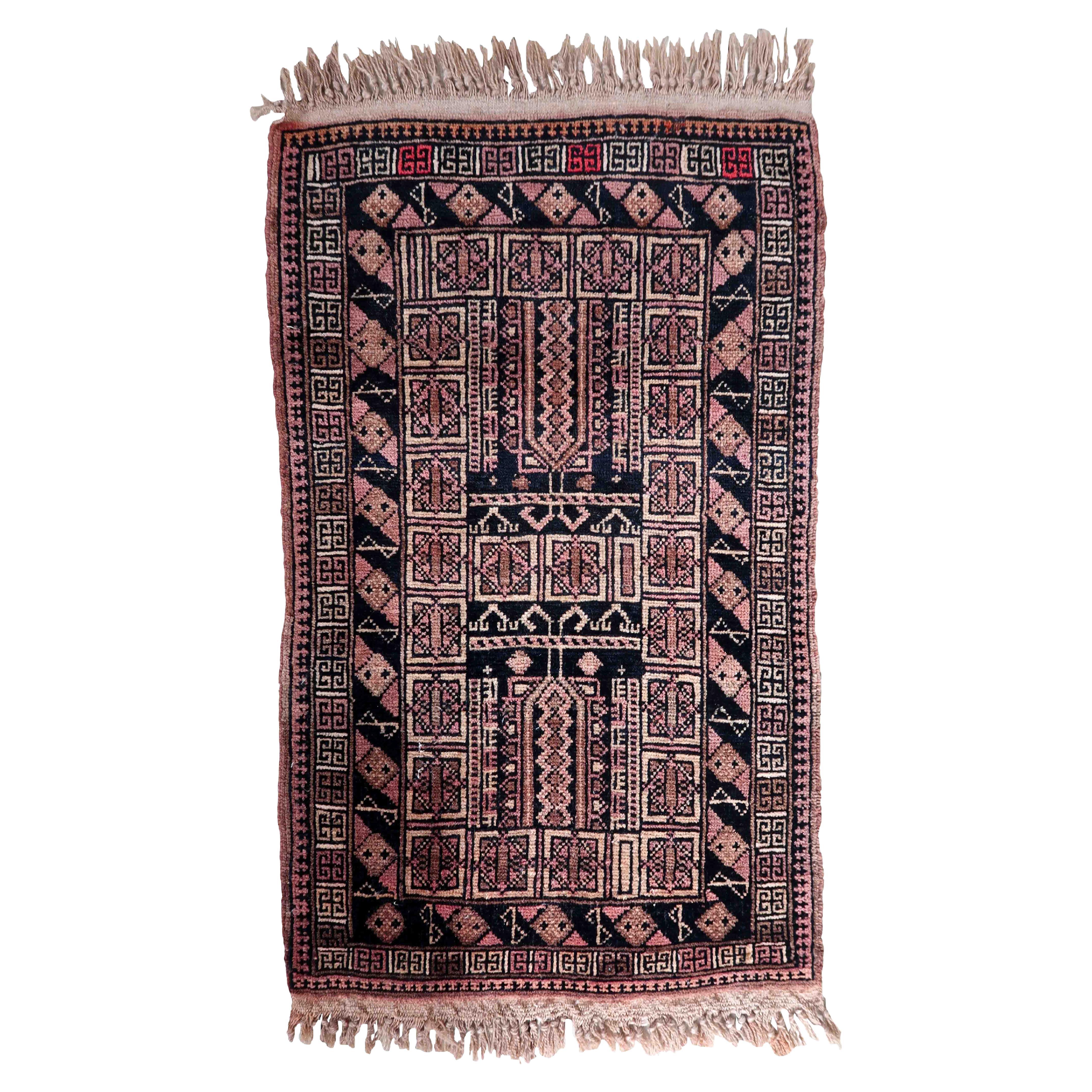 Handmade Vintage Afghan Baluch Rug, 1950s, 1C1044 For Sale