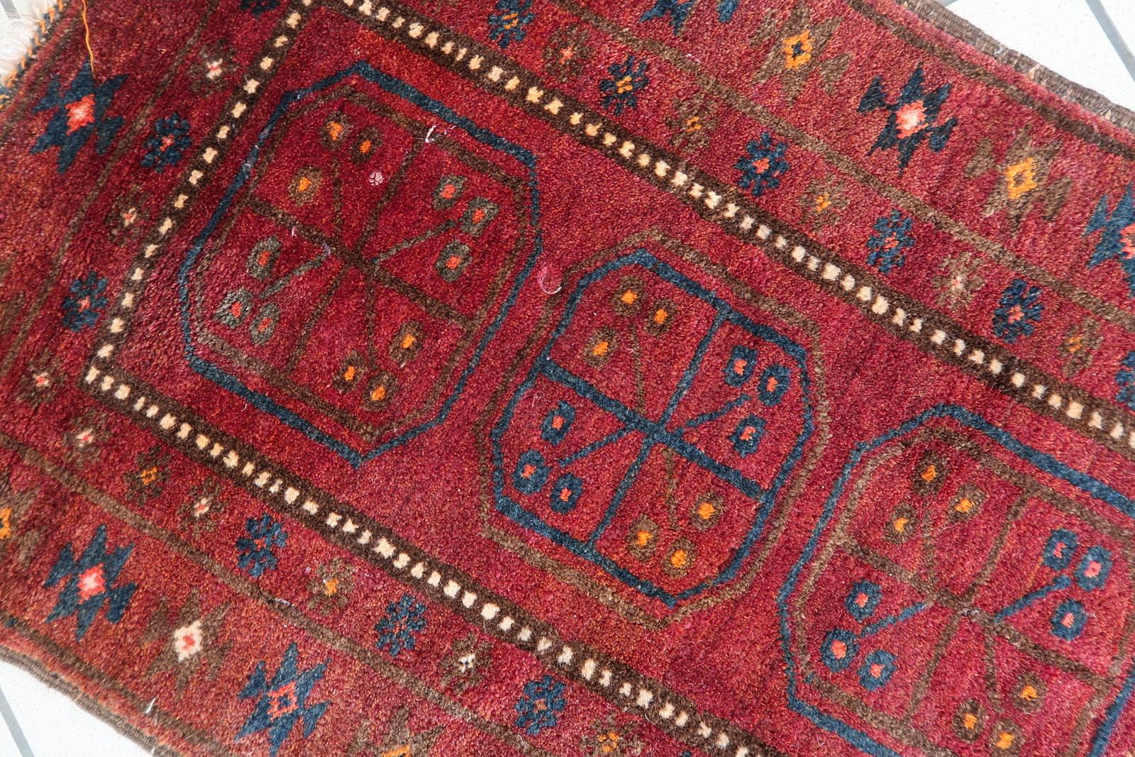 Tappeto afgano d'epoca Baluch fatto a mano 2' x 3,5' 1950 - 1С1169 In condizioni buone in vendita a Bordeaux, FR