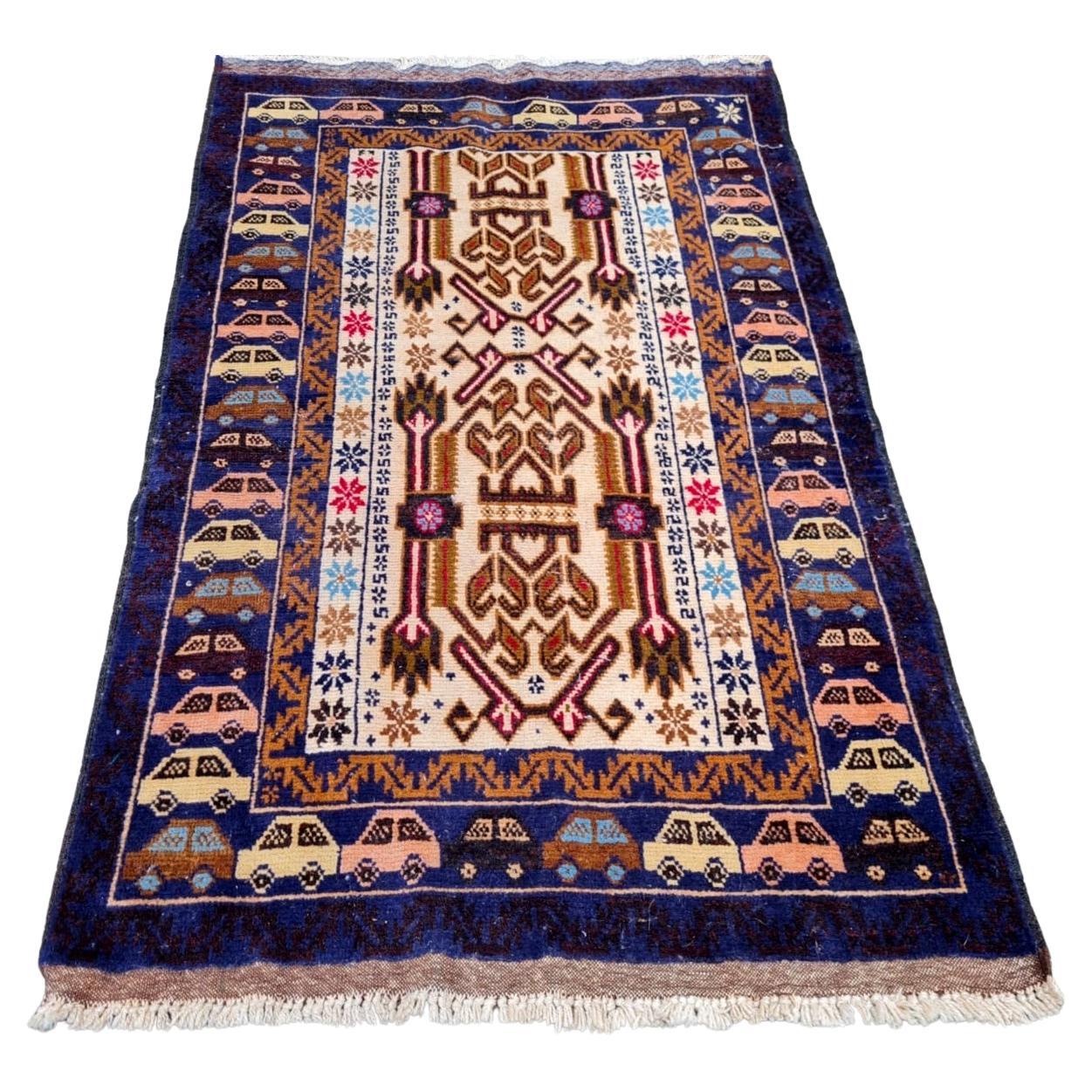 Handmade Vintage Afghan Baluch Rug 2.7' x 4.6' 1970s - 2K57 For Sale