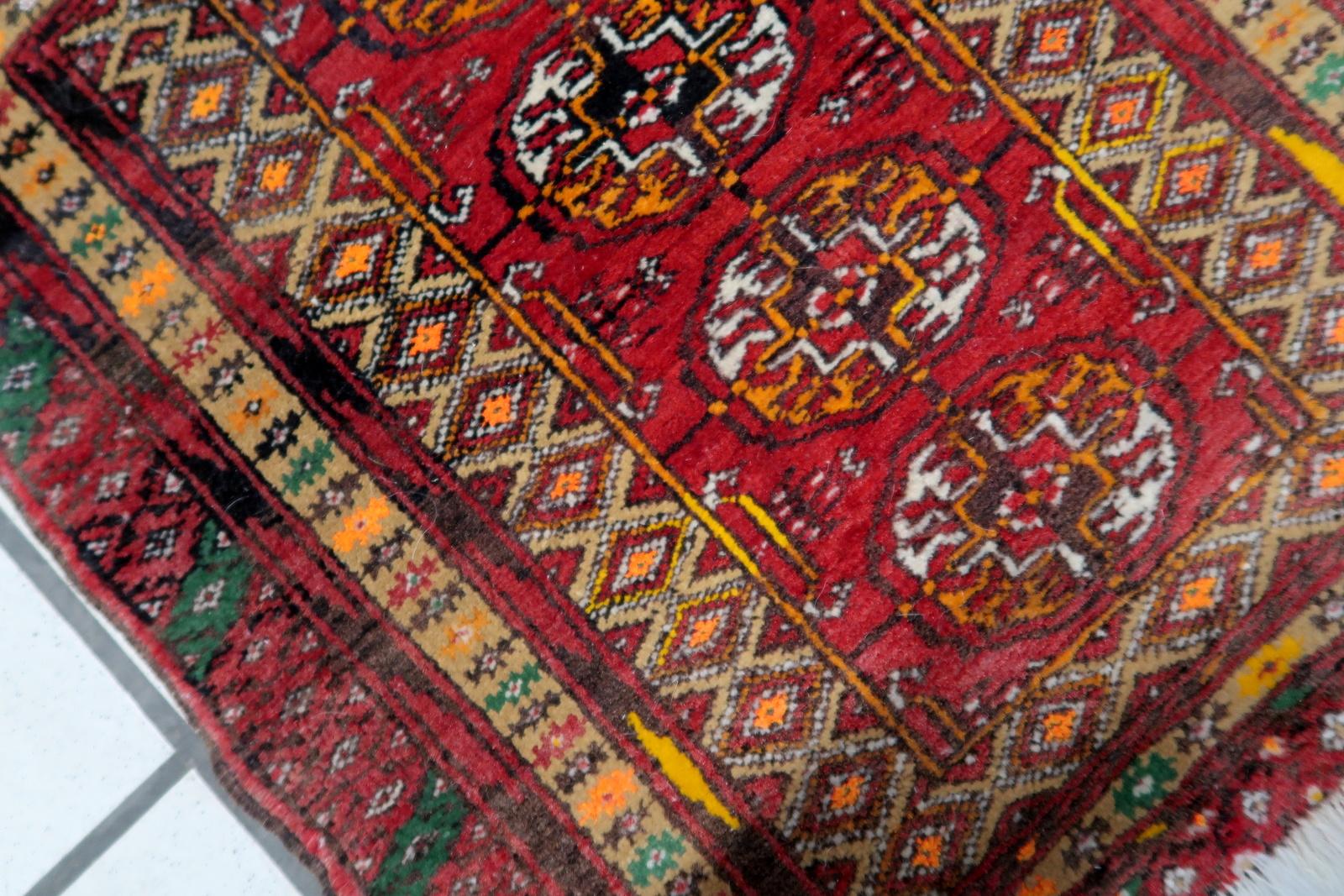 Mid-20th Century Handmade Vintage Afghan Ersari Mat Rug 1960s, 1C1070 For Sale