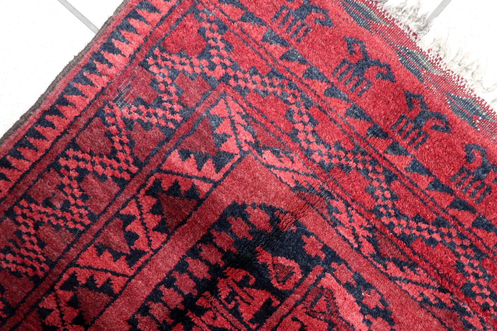 Hand-Knotted Handmade Vintage Afghan Ersari Rug 1940s - 1C1078 For Sale