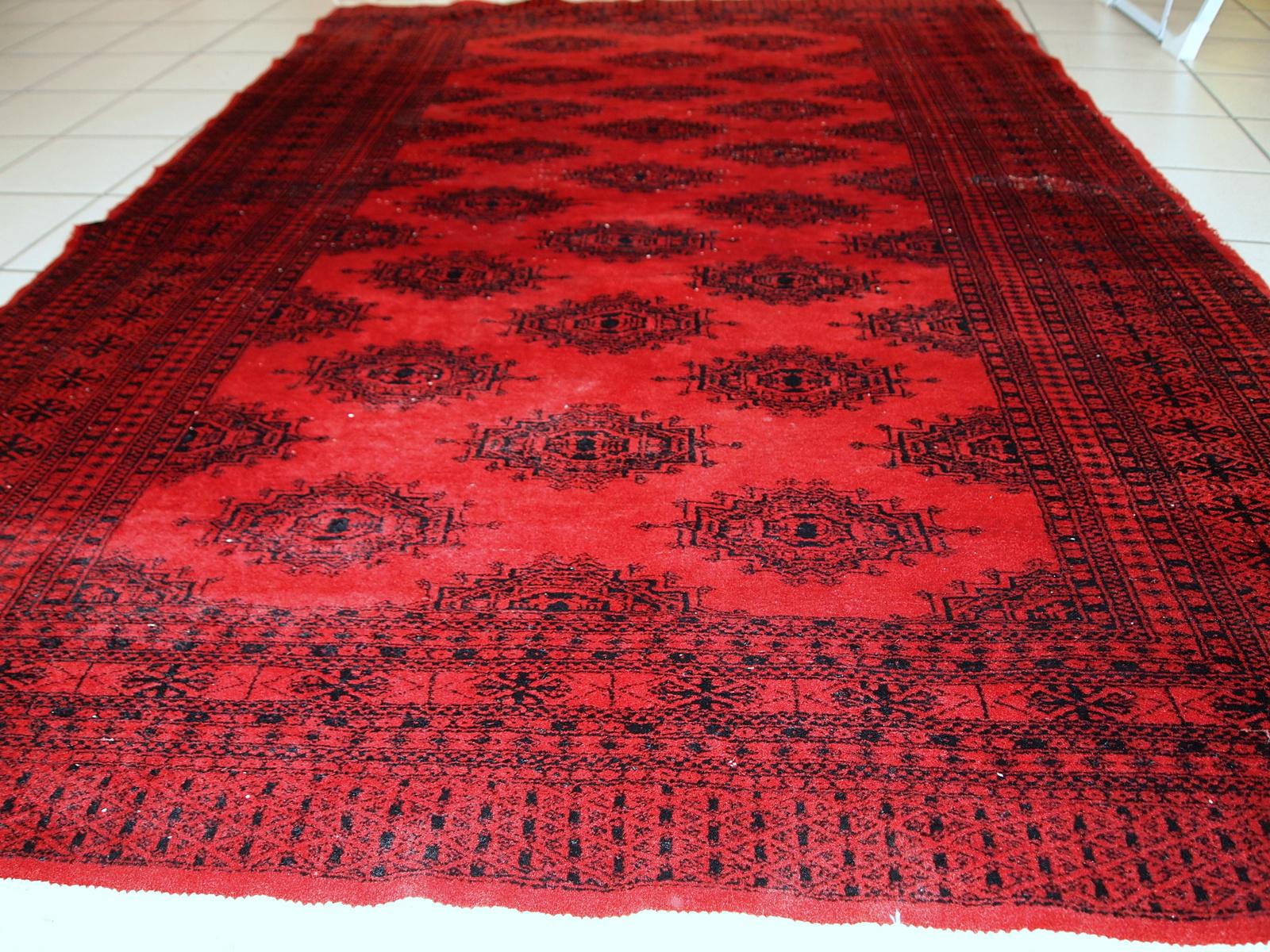 Tappeto Ersari afghano vintage fatto a mano, anni '70, 1C655 In condizioni discrete in vendita a Bordeaux, FR