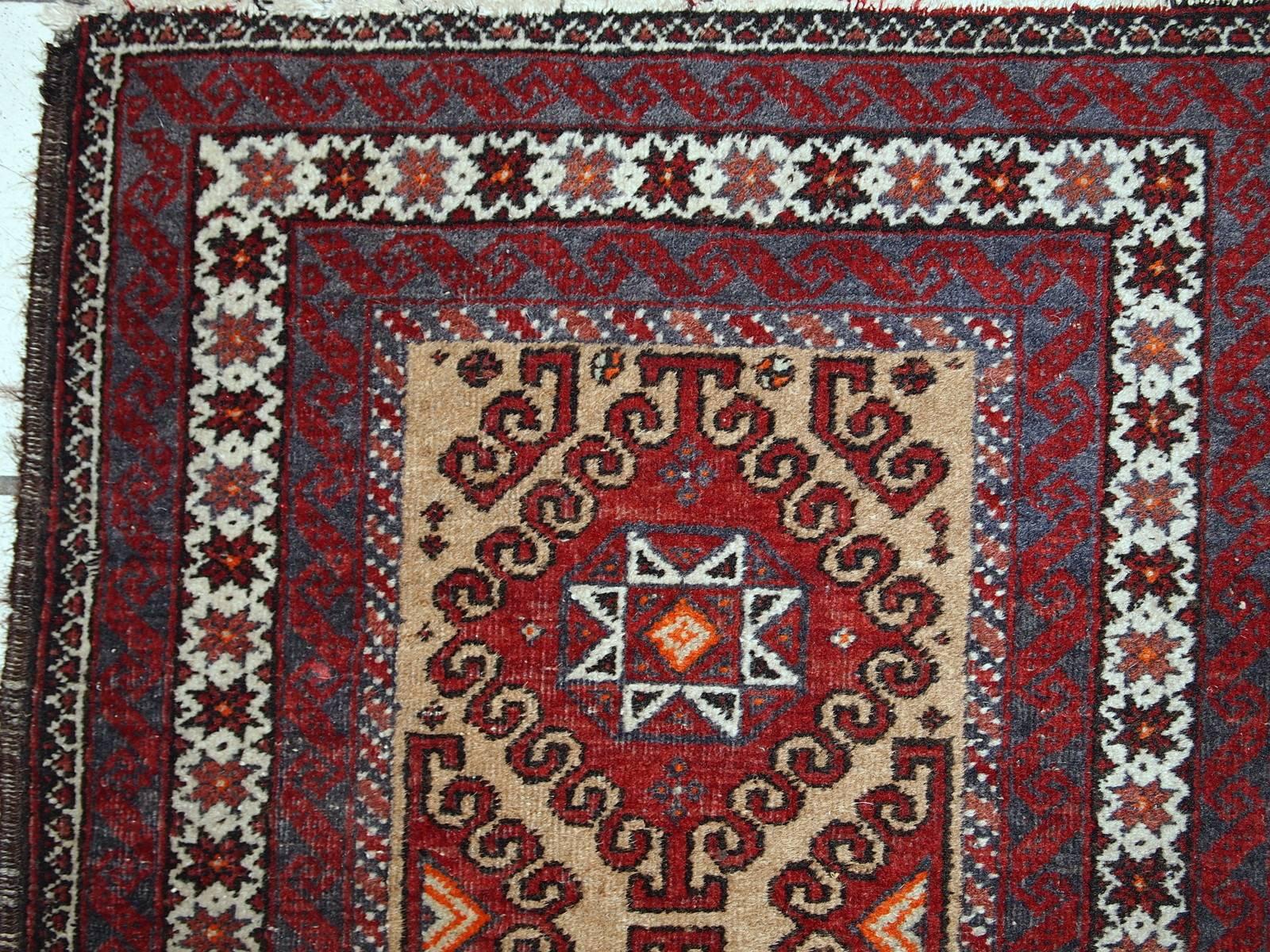 Handmade Vintage Afghan Ersari Rug, 1940s, 1C592 In Good Condition In Bordeaux, FR
