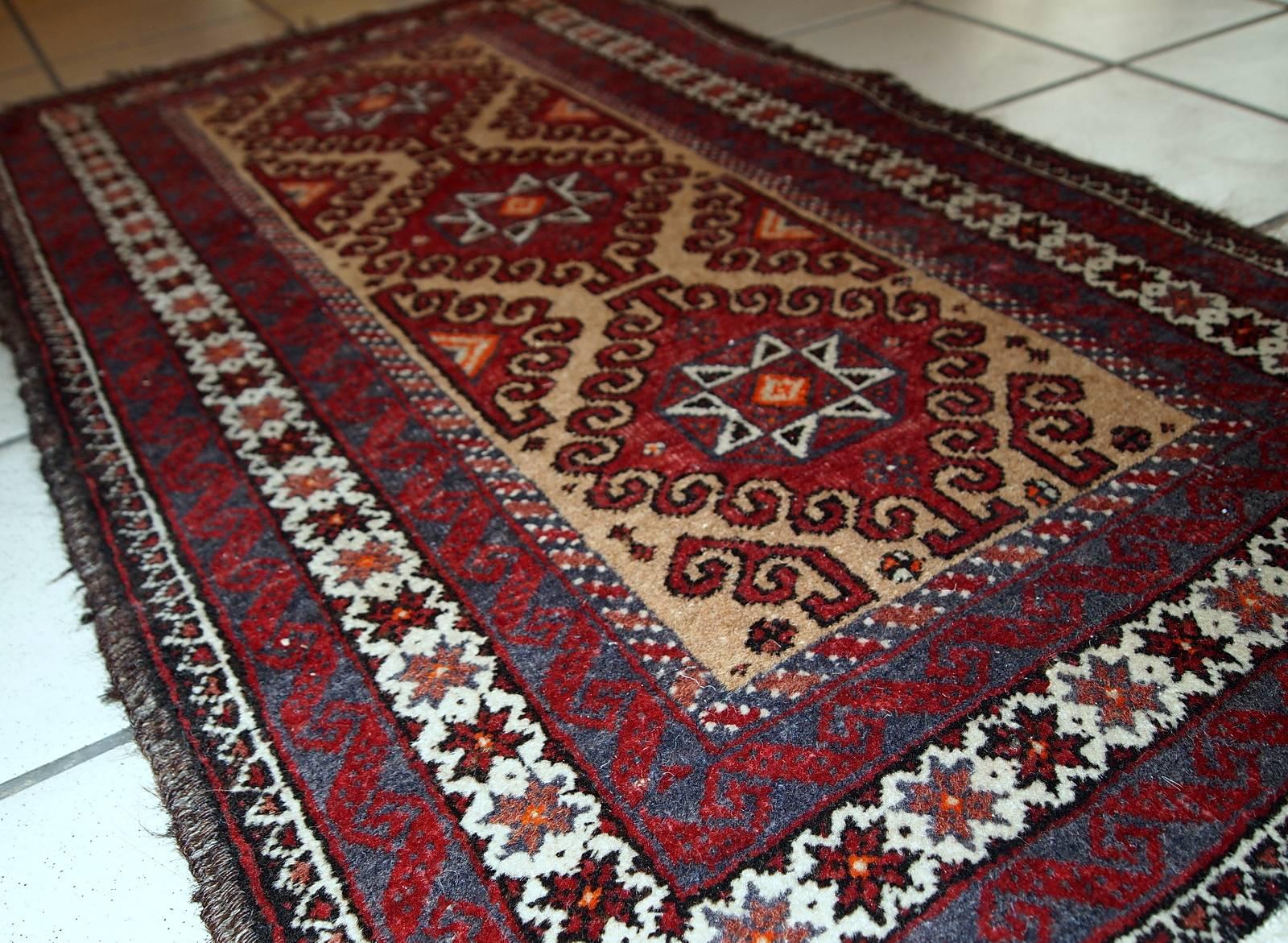 Handmade Vintage Afghan Ersari Rug, 1940s, 1C592 4