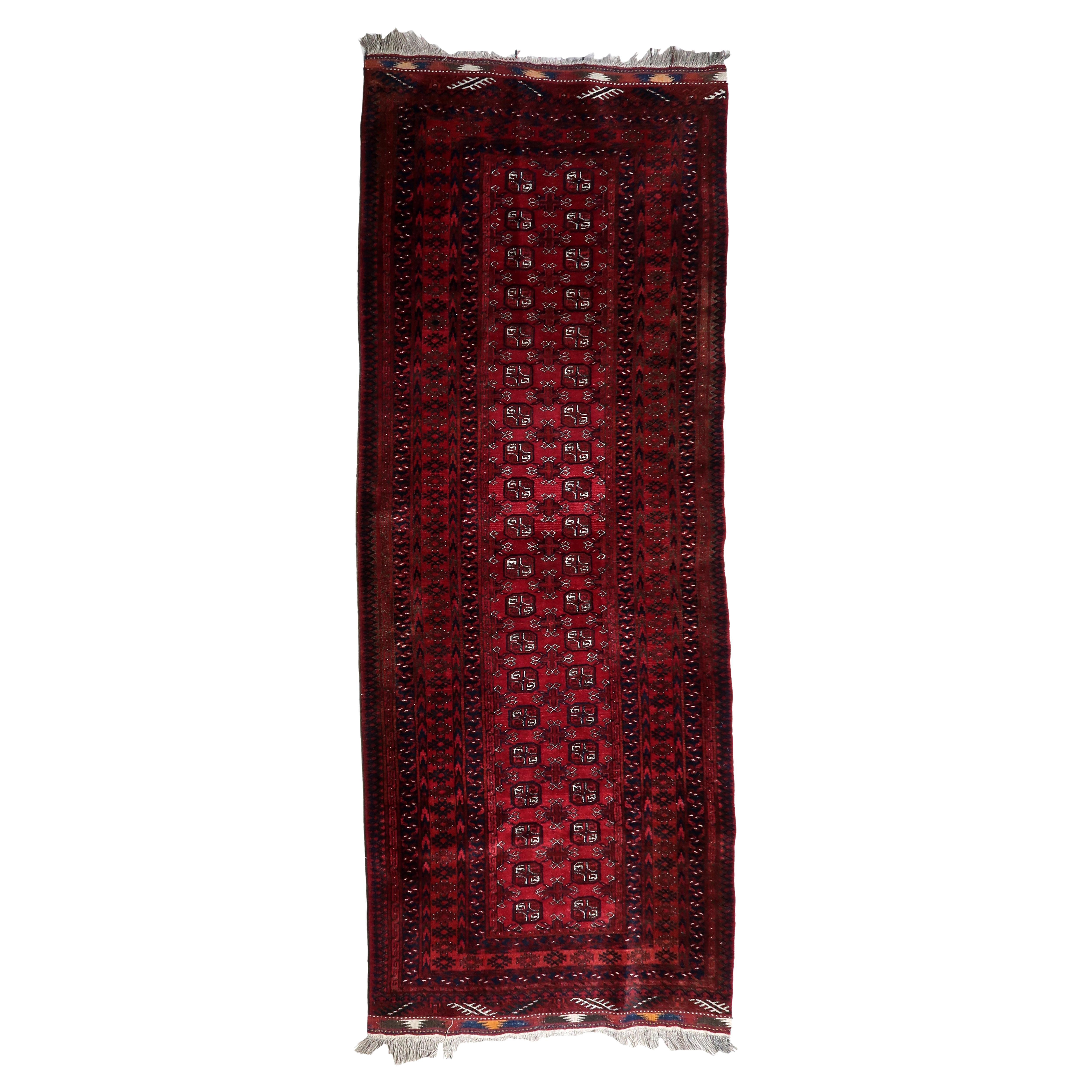 Handmade Vintage AFghan Ersari Runner Rug 3.5' x 9.2', 1960s, 1C1084