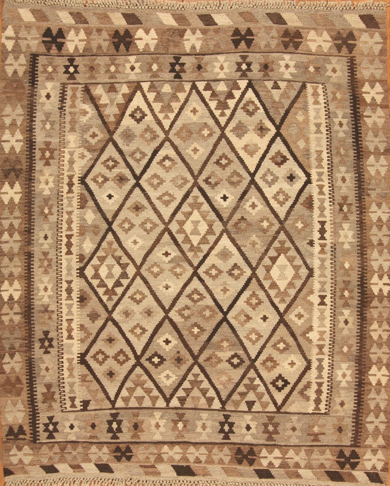 Handmade Vintage Afghan Flatweave Kilim 5.2' x 6.1', 1980s - 1T11 For Sale 6