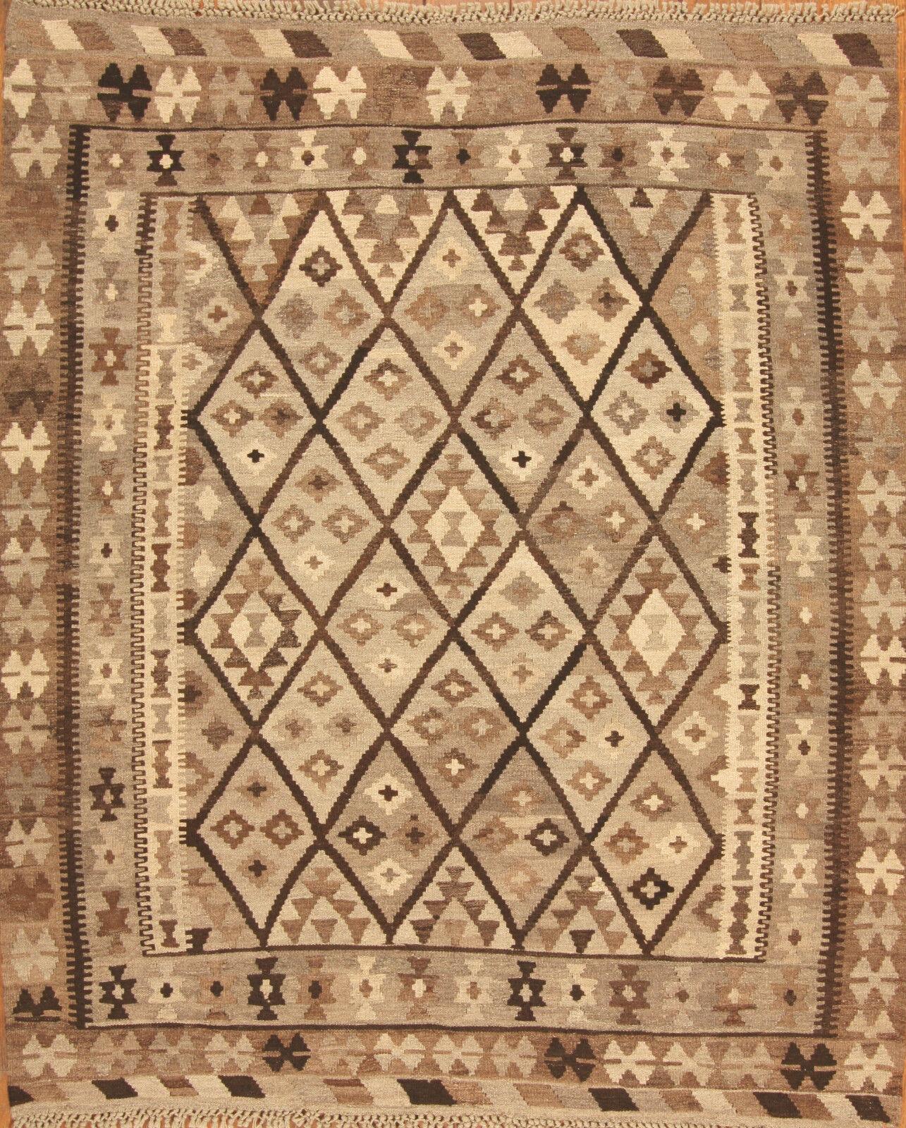 Handmade Vintage Afghan Flatweave Kilim 5.2' x 6.1', 1980s - 1T11 6