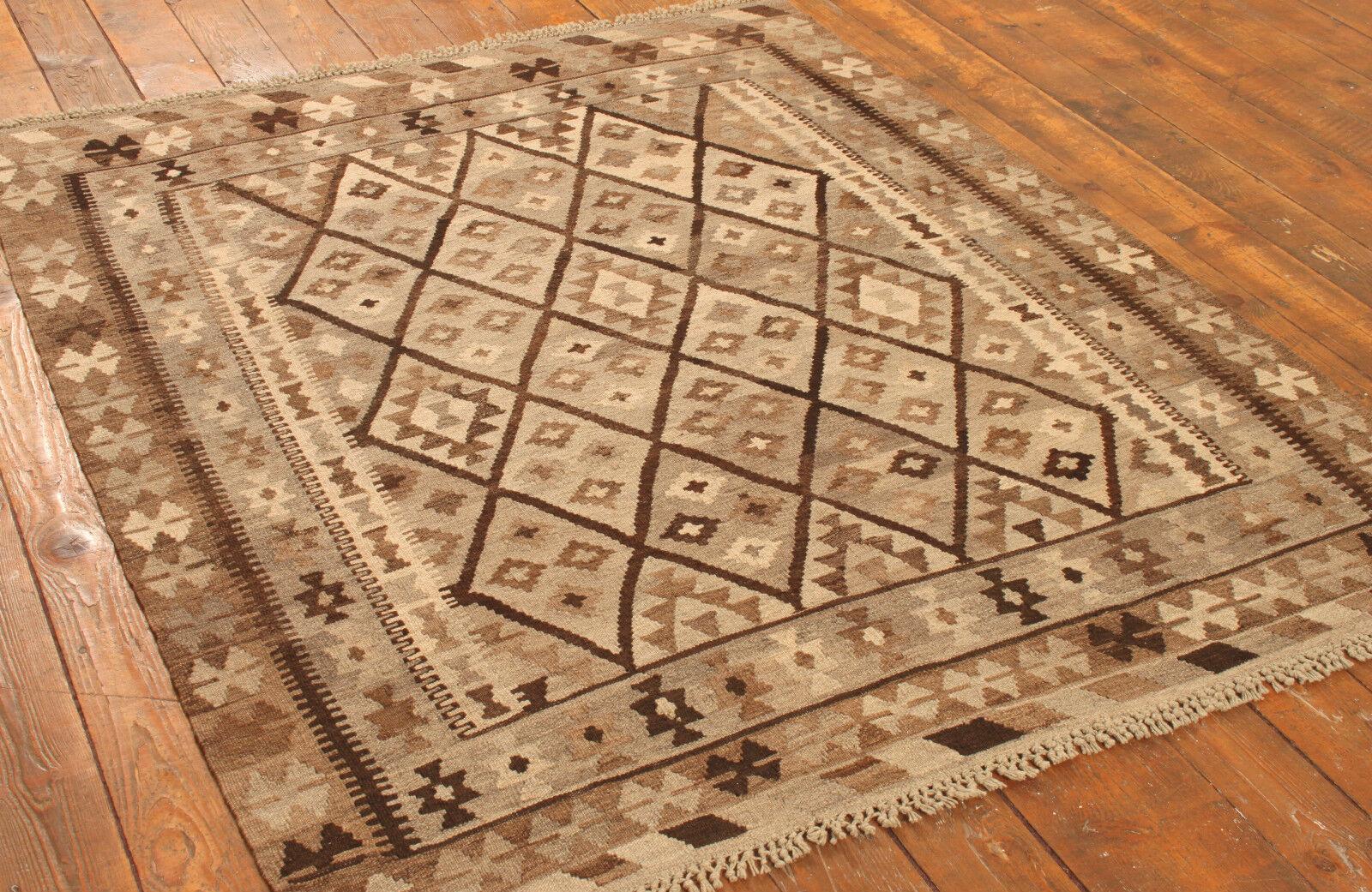 Handmade Vintage Afghan Flatweave Kilim 5.2' x 6.1', 1980s - 1T11 3
