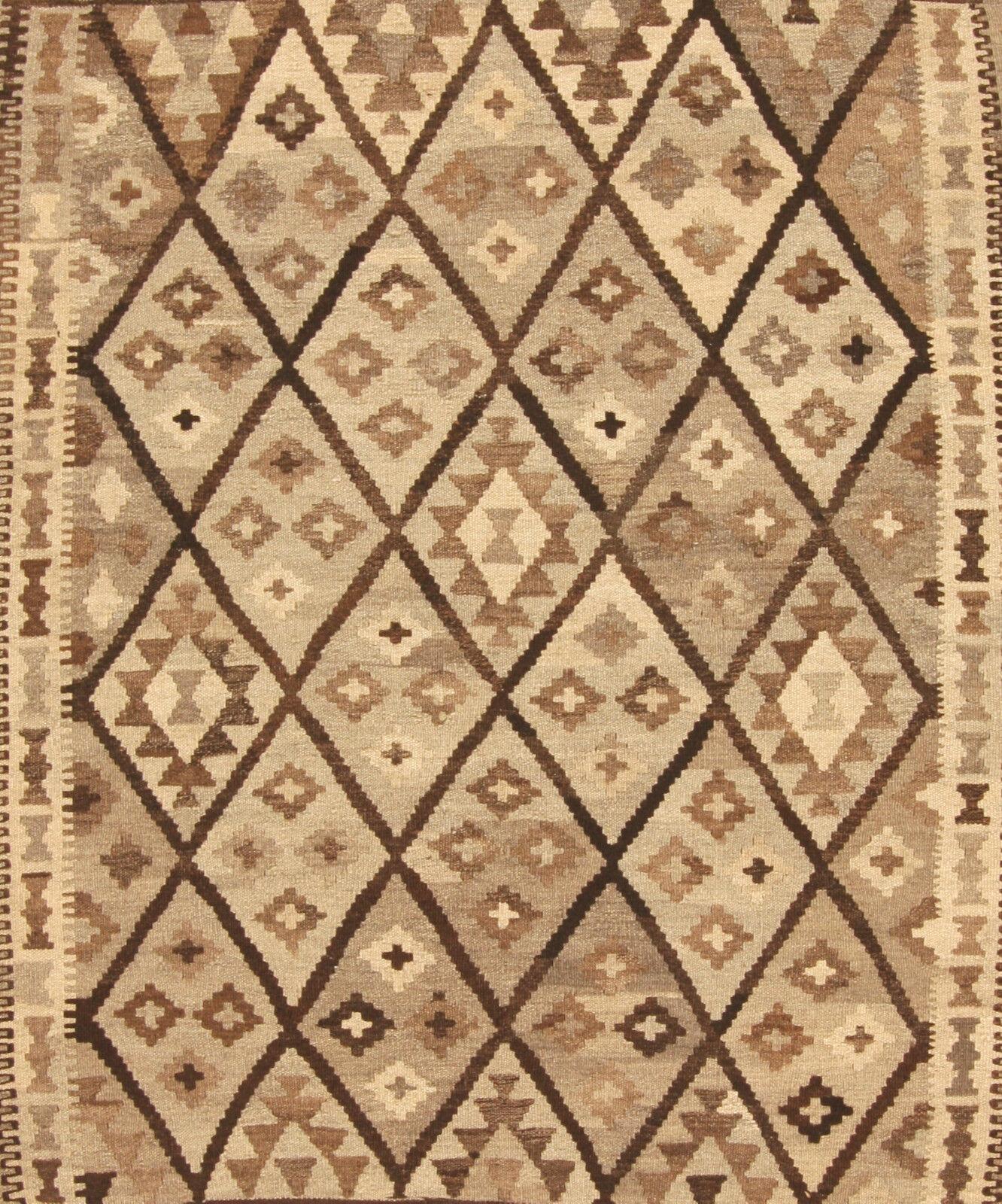 Handmade Vintage Afghan Flatweave Kilim 5.2' x 6.1', 1980s - 1T11 For Sale 4