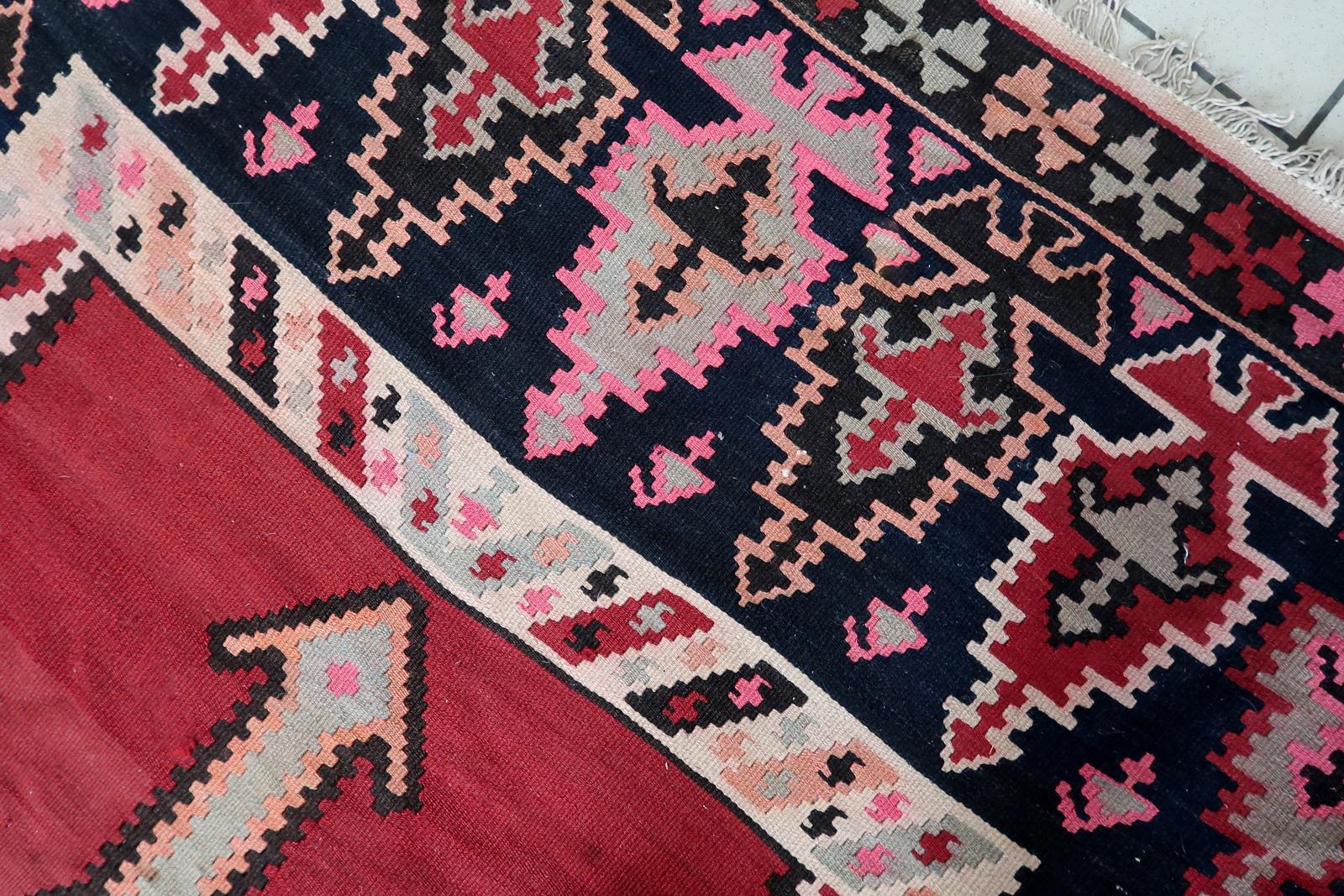 Handmade Vintage Afghan Herati Kilim 5.2' x 12.1', 1960s - 1C1101 In Good Condition For Sale In Bordeaux, FR