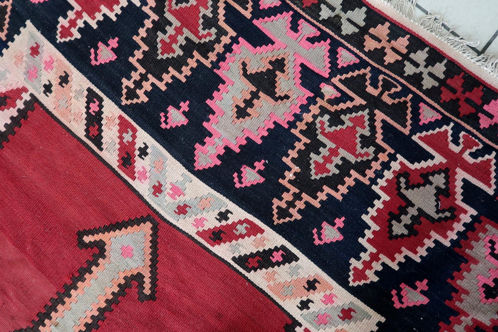 Handmade Vintage Afghan Herati Kilim 5.2' x 12.1', 1960s - 1C1101 In Good Condition For Sale In Bordeaux, FR